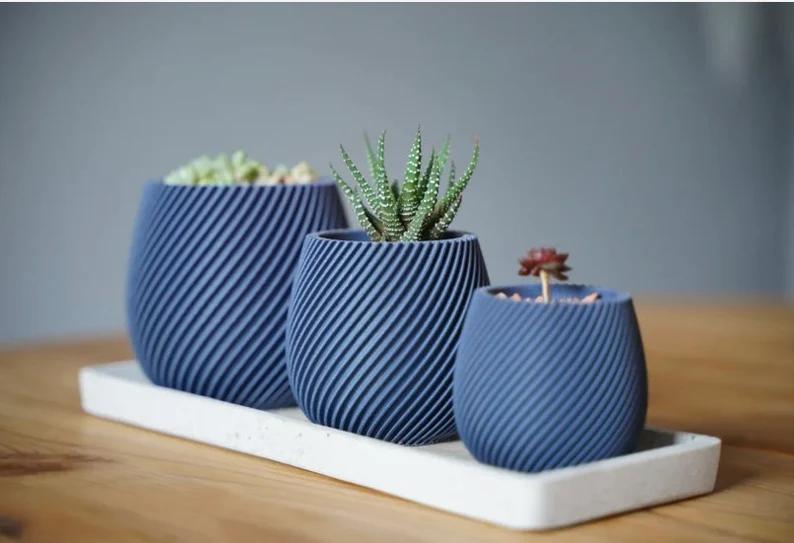 Set of 3 Spiral Pattern Planters with Drainage Holes 3d model