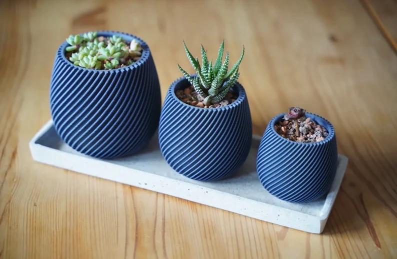 Set of 3 Spiral Pattern Planters with Drainage Holes 3d model