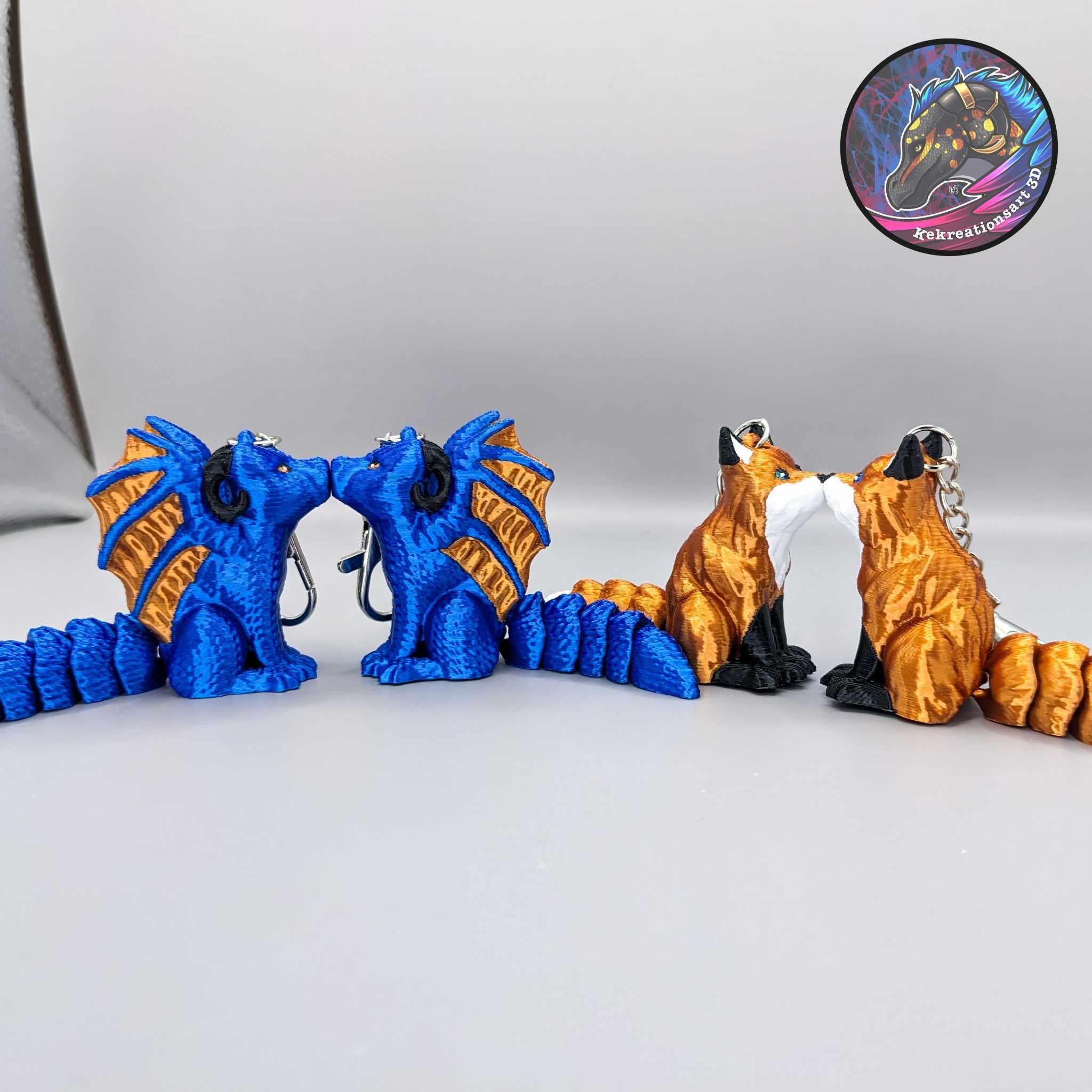 Flexi Kissy Keychains (Dragon + Fox) 3d model