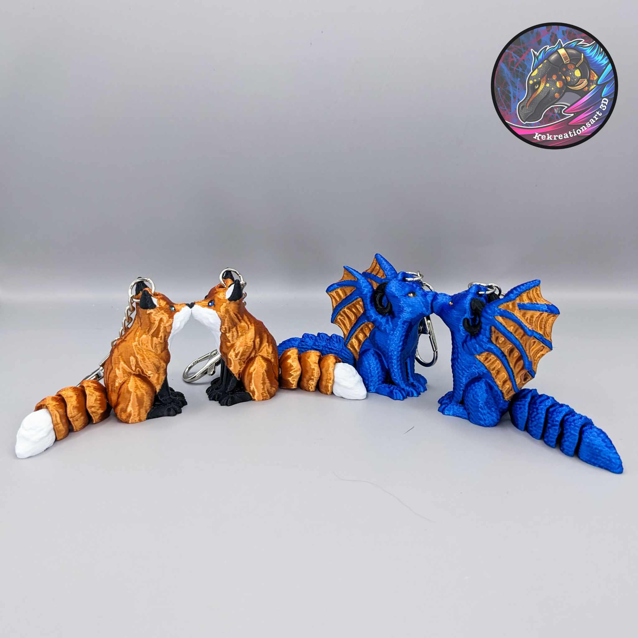 Flexi Kissy Keychains (Dragon + Fox) 3d model