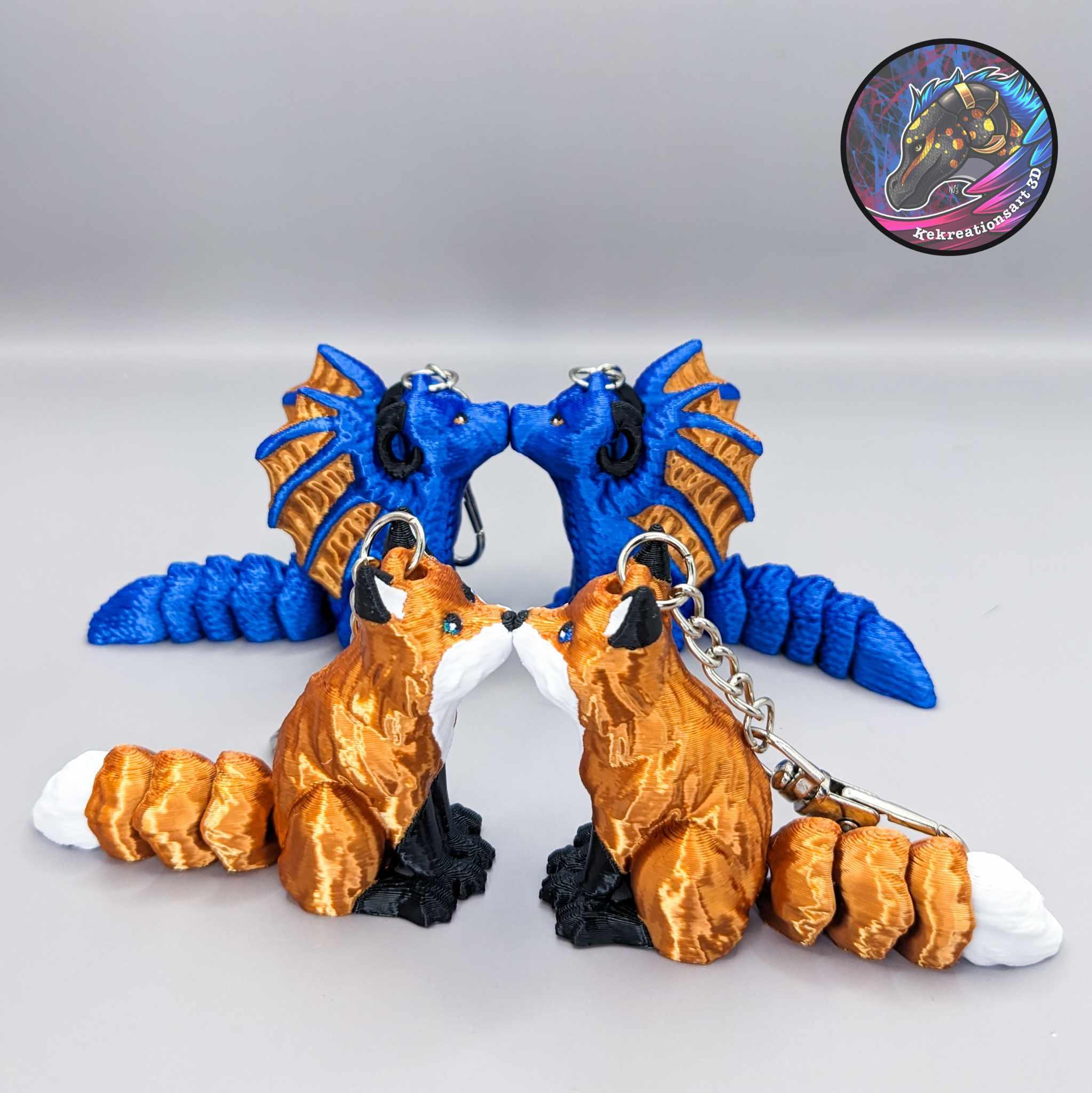 Flexi Kissy Keychains (Dragon + Fox) 3d model