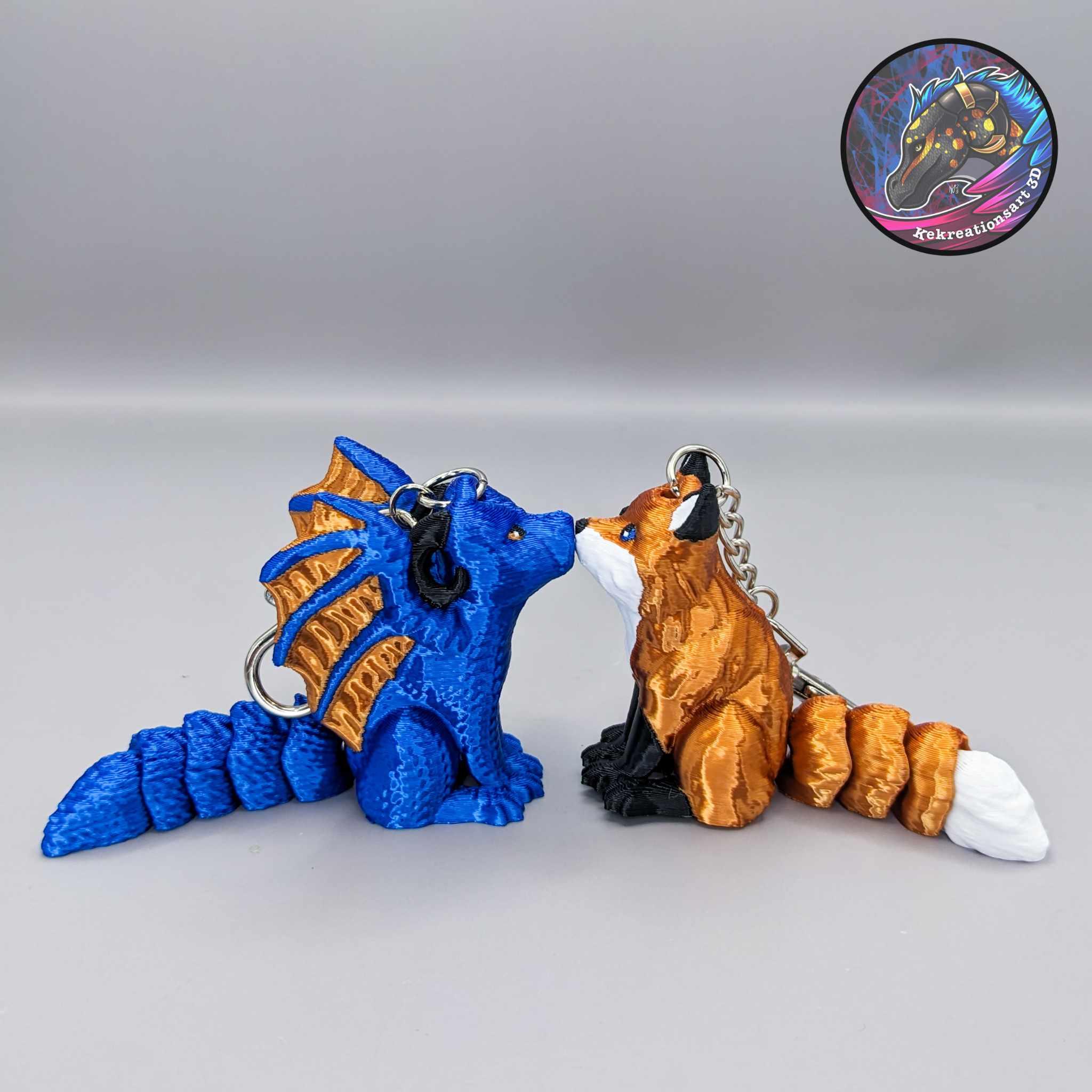 Flexi Kissy Keychains (Dragon + Fox) 3d model