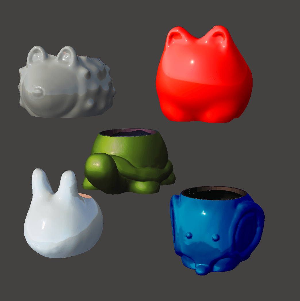 Set of 6 Animal Minimalist Planters / No Supports 3d model