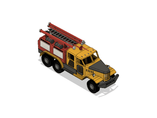 Yellow Zil Fire Truck with Movement 3d model