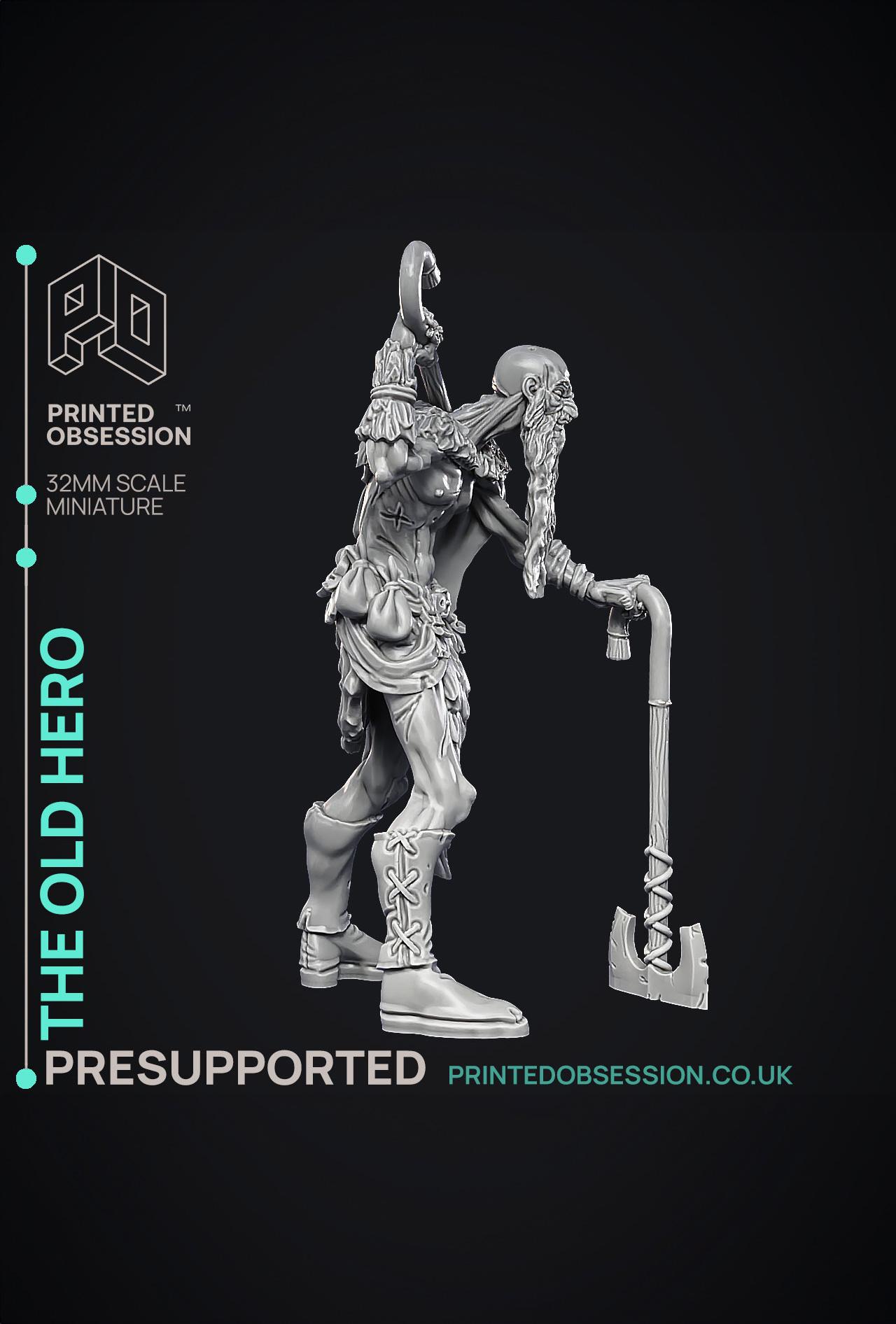 Old Hero - Barbarian - PRESUPPORTED - Illustrated and Stats - 32mm scale  3d model