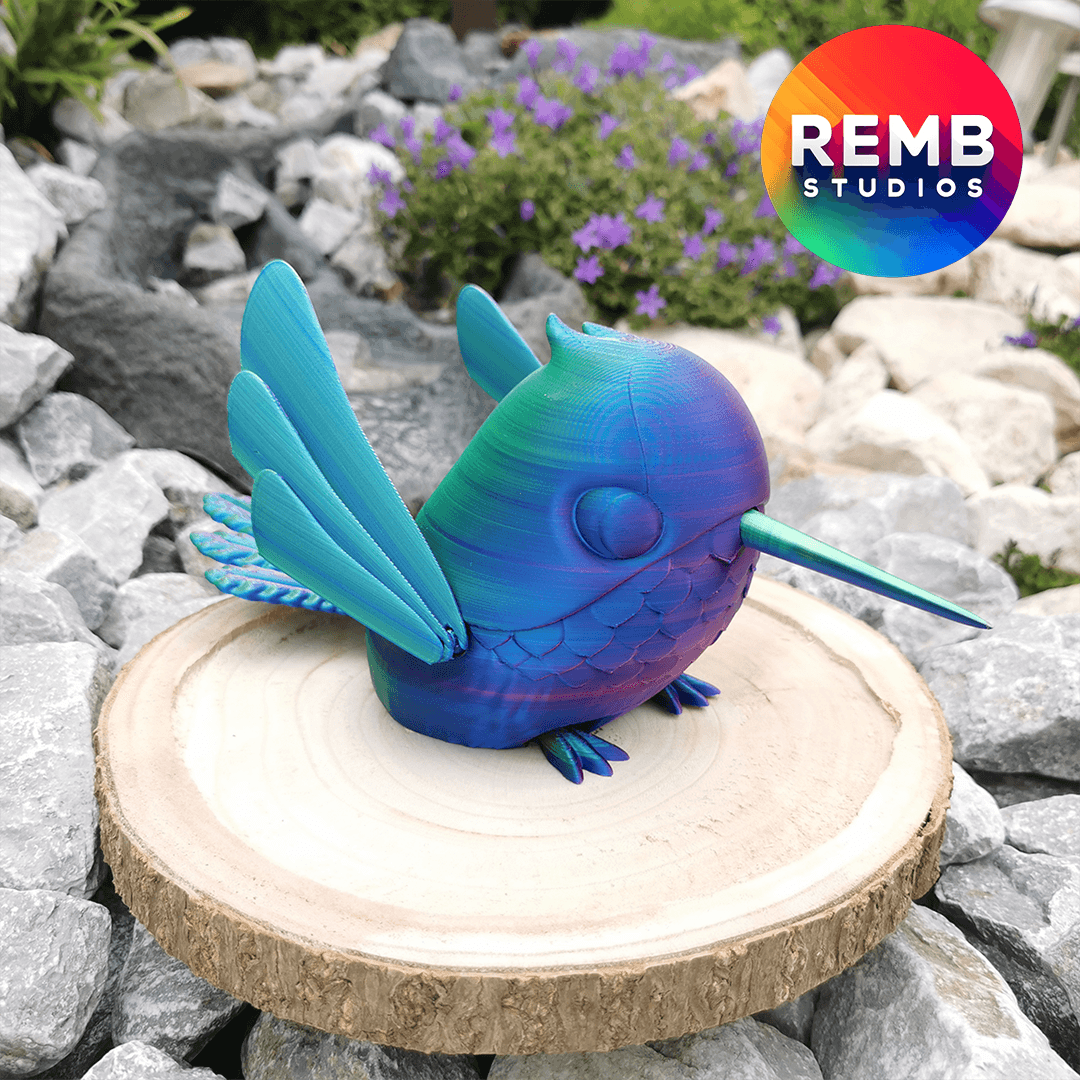 Flexi Hummingbird Remb Studios, STL file for 3D printing, STL print files, Print in Place 3d model