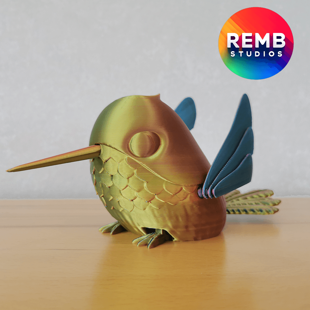 Flexi Hummingbird Remb Studios, STL file for 3D printing, STL print files, Print in Place 3d model