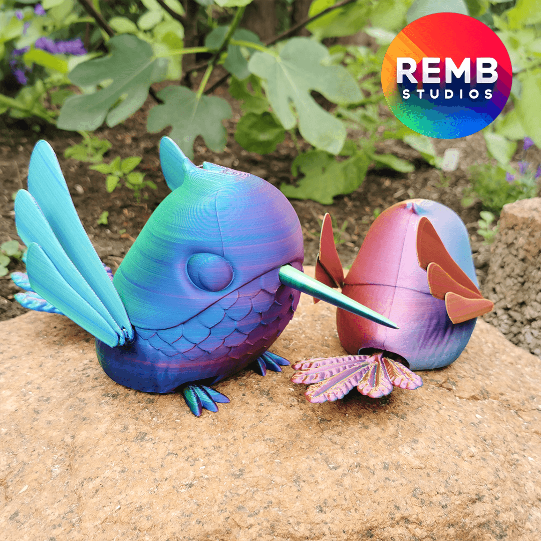 Flexi Hummingbird Remb Studios, STL file for 3D printing, STL print files, Print in Place 3d model