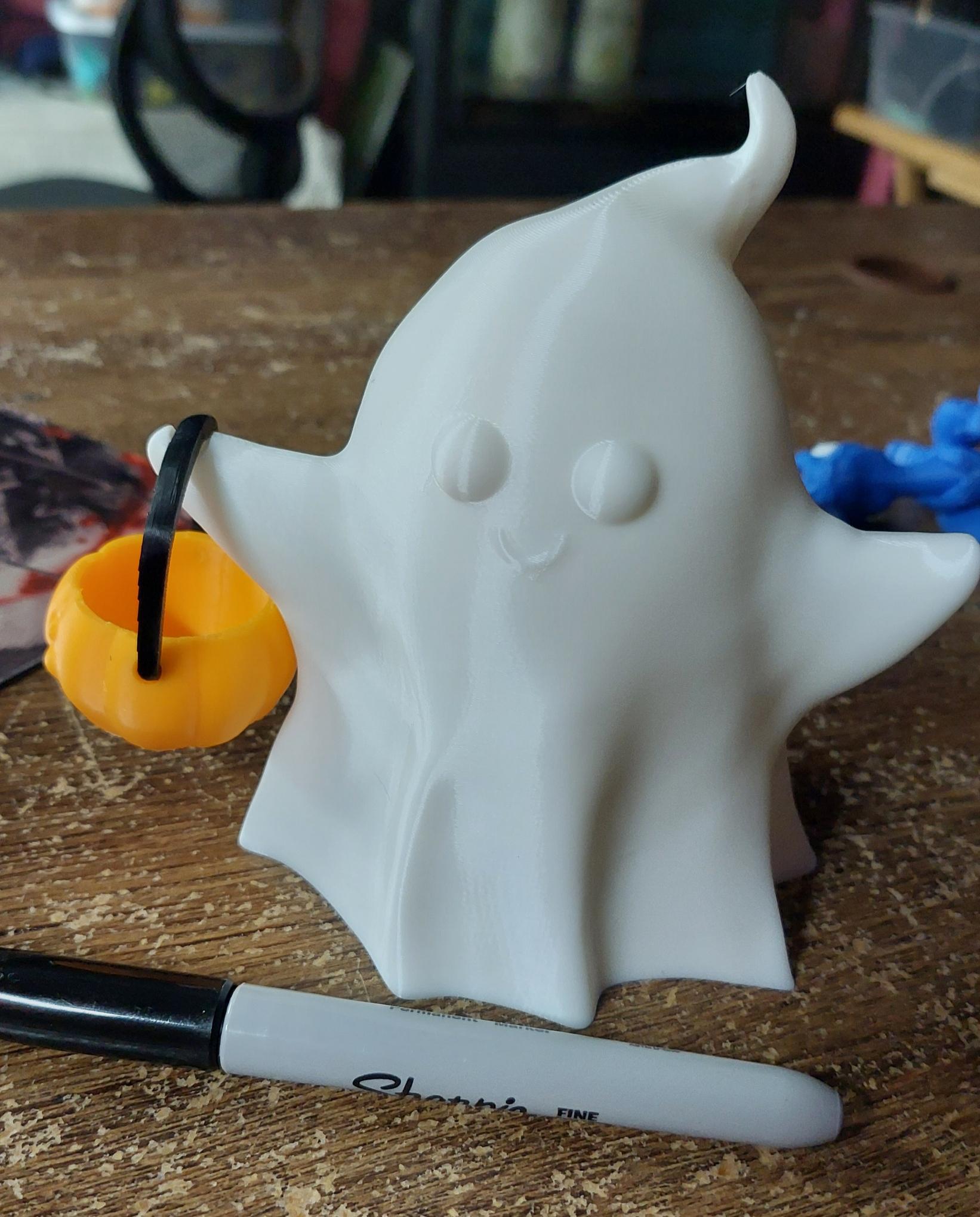 Halloween Ghost Holding a Pumpkin Basket - printed at 250%, printed great - 3d model