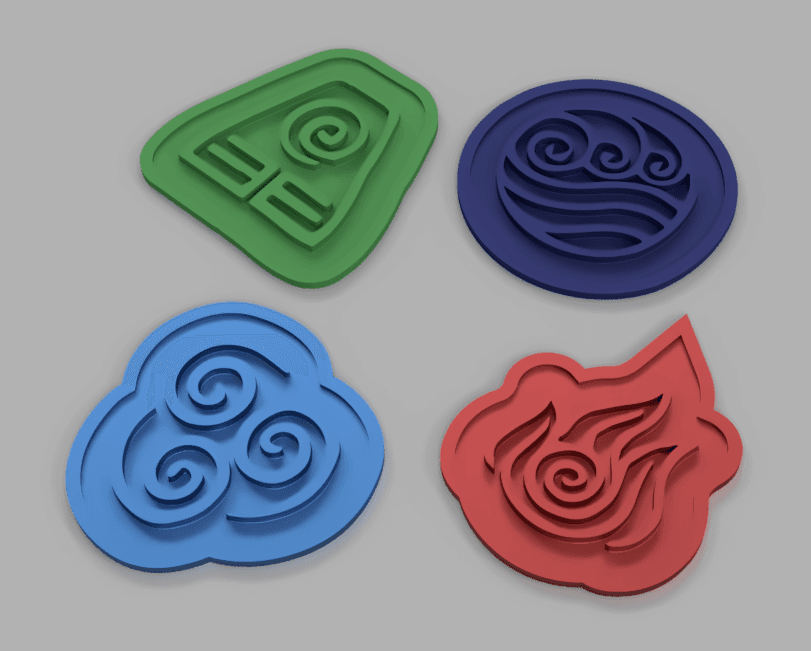 Avatar the Last Air Bender Symbols (Air, Fire, Water, Earth) 3d model