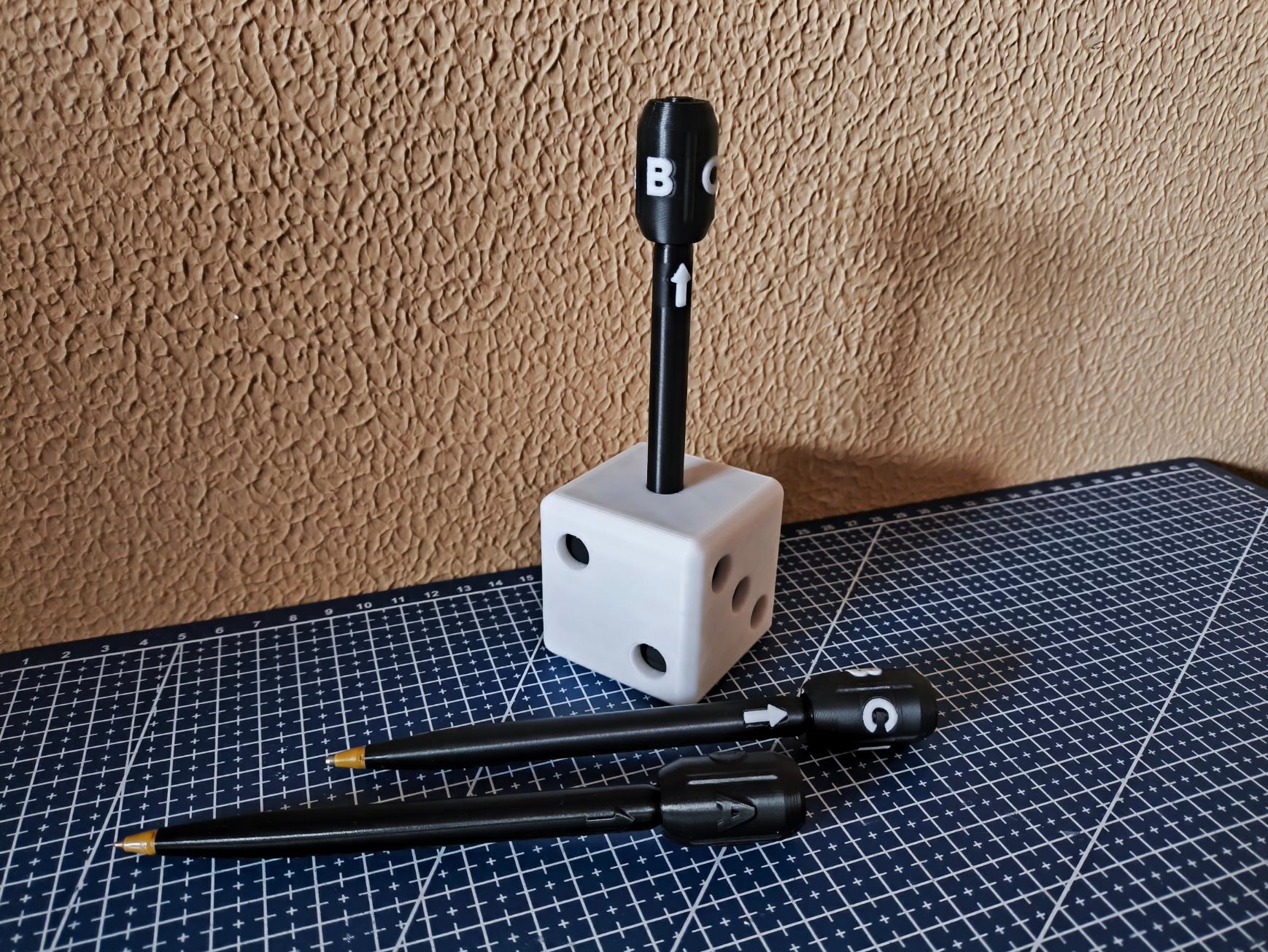 Random Choice Fidget Pen with Dice Stand 3d model