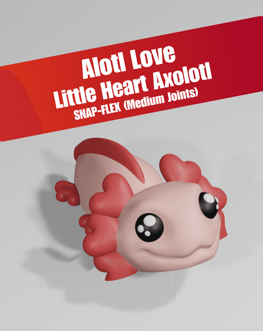 Alotl Love, Little Heart Axolotl - Articulated Snap-Flex Fidget Toy (Medium Joints) 3d model