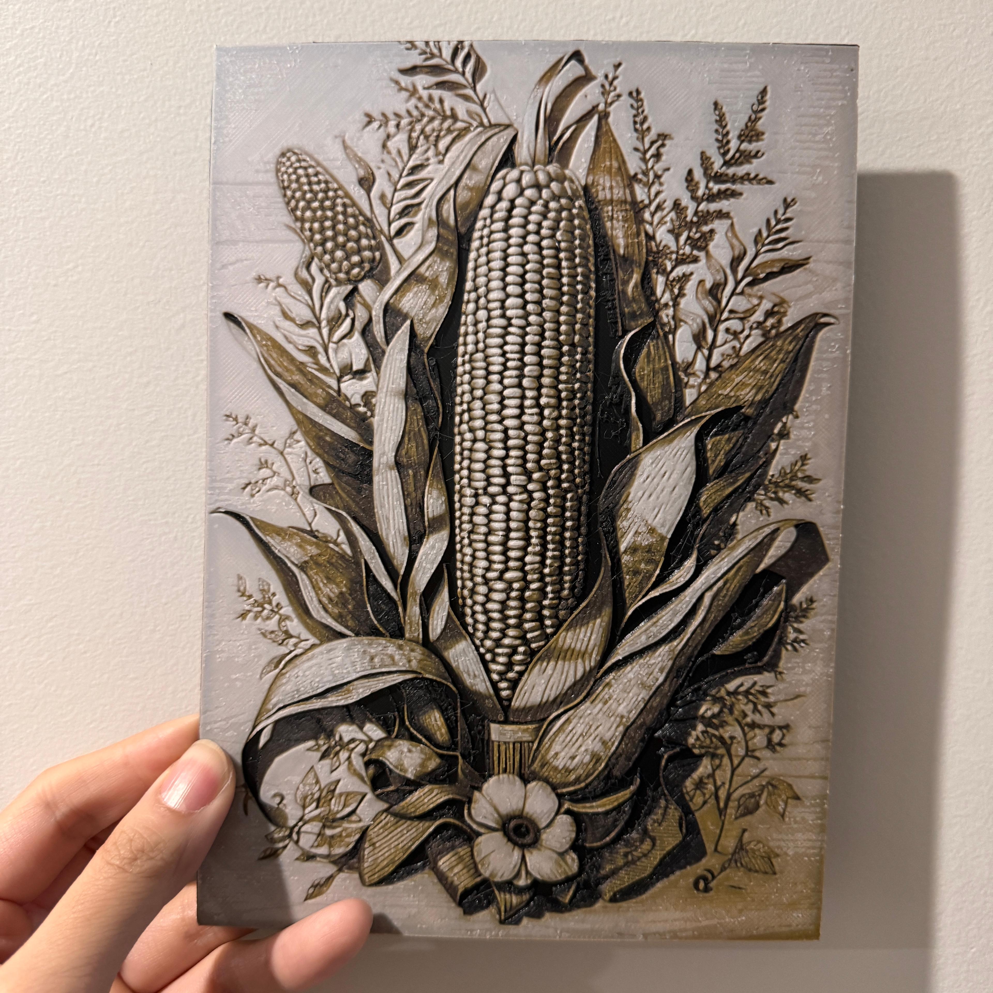 Wood-like Corn Etching - Hueforge Wall Mountable Frame Compatible - Hueforge Print 3d model