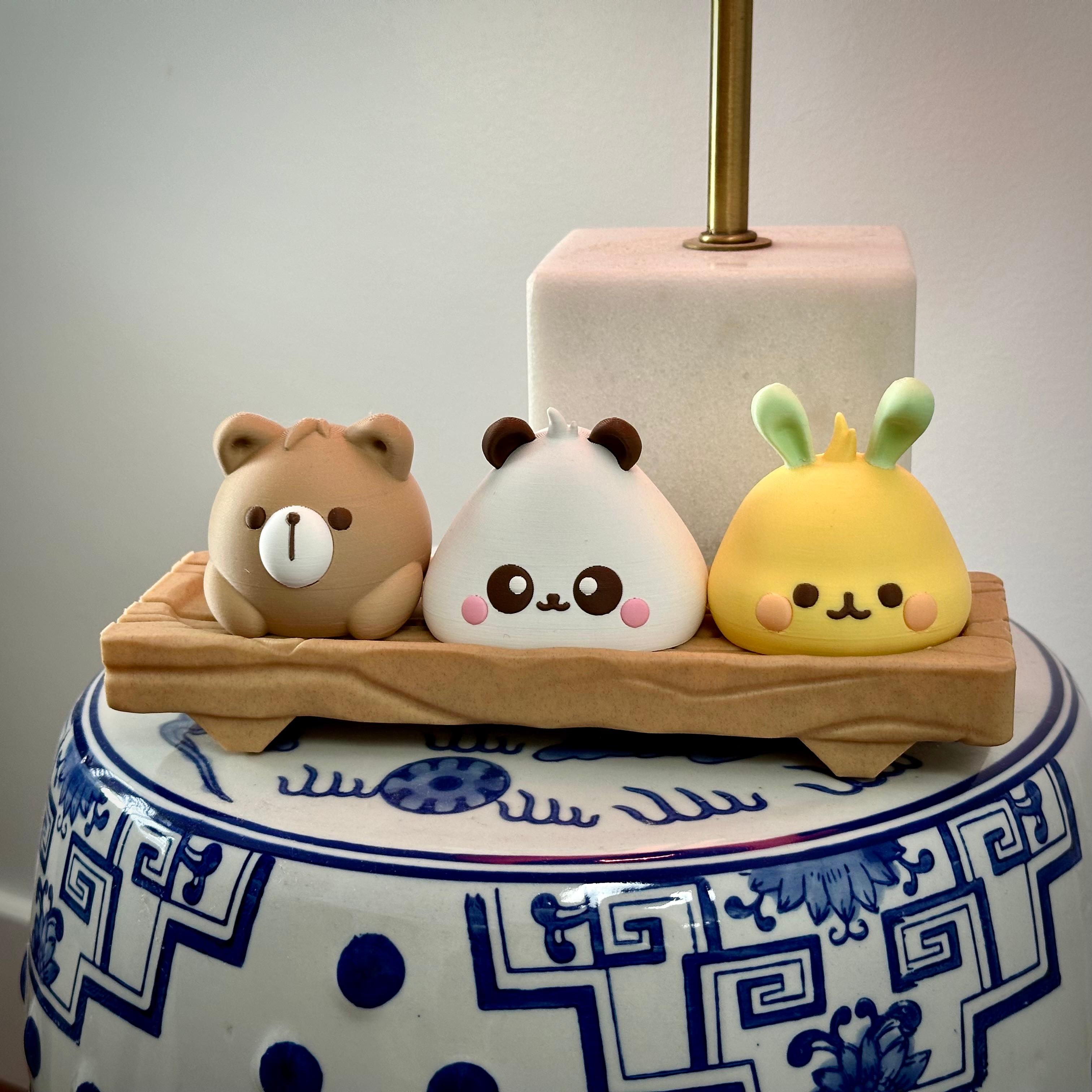 Kawaii Animal Bao on a Wooden Block 3d model