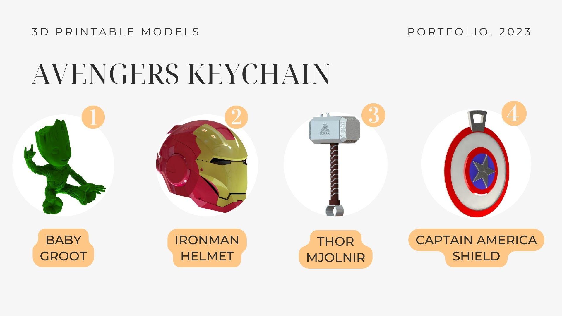 AVENGERS 3D PRINTABLE KEYCHAIN PORTFOLIO 3d model