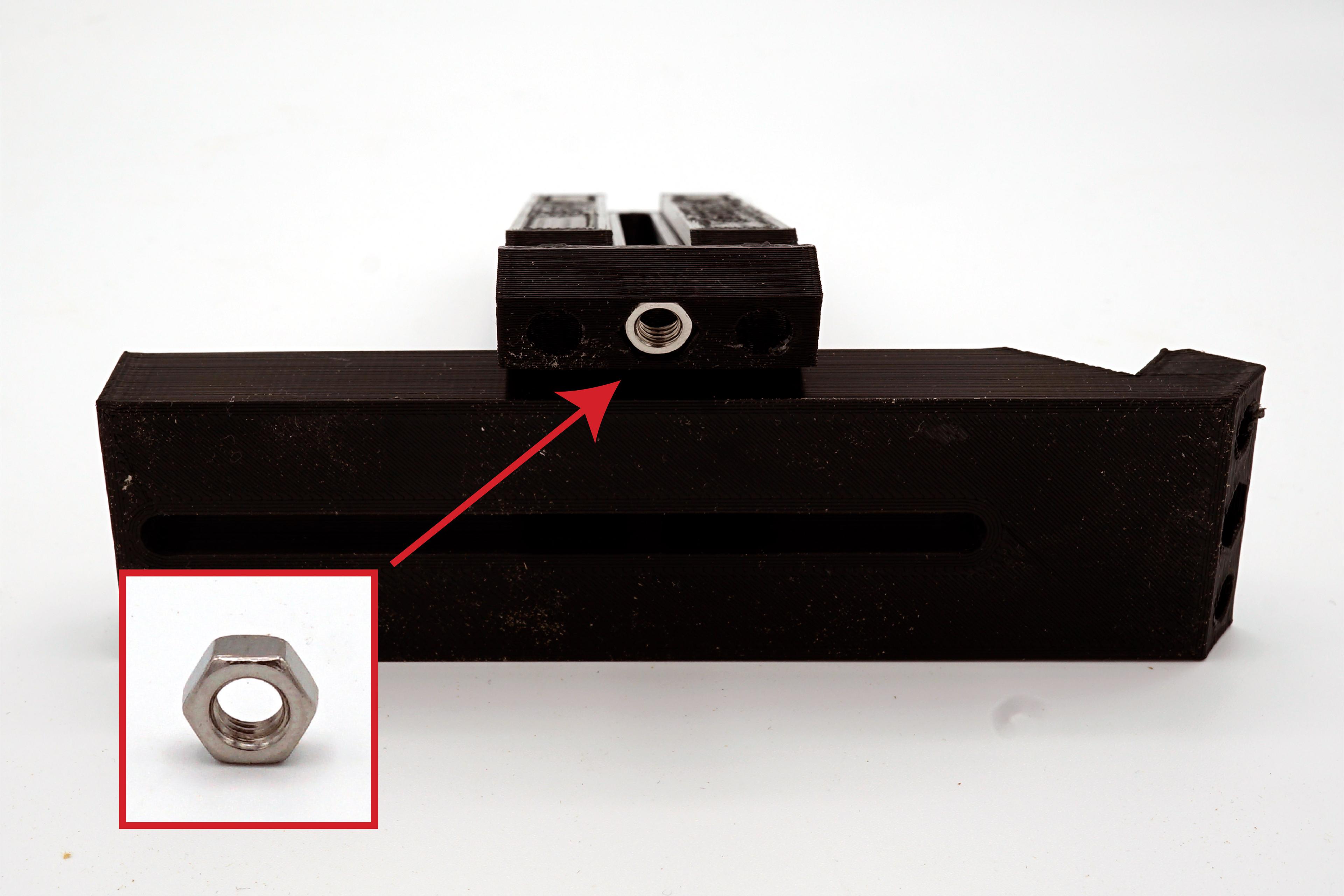 Low Profile Toe Clamp for CNC Router (Hex Nut Version) - Location of the hex nut in the bottom of the clamp. It is trapped in hexagonal cutout that prevents it from turning.  - 3d model