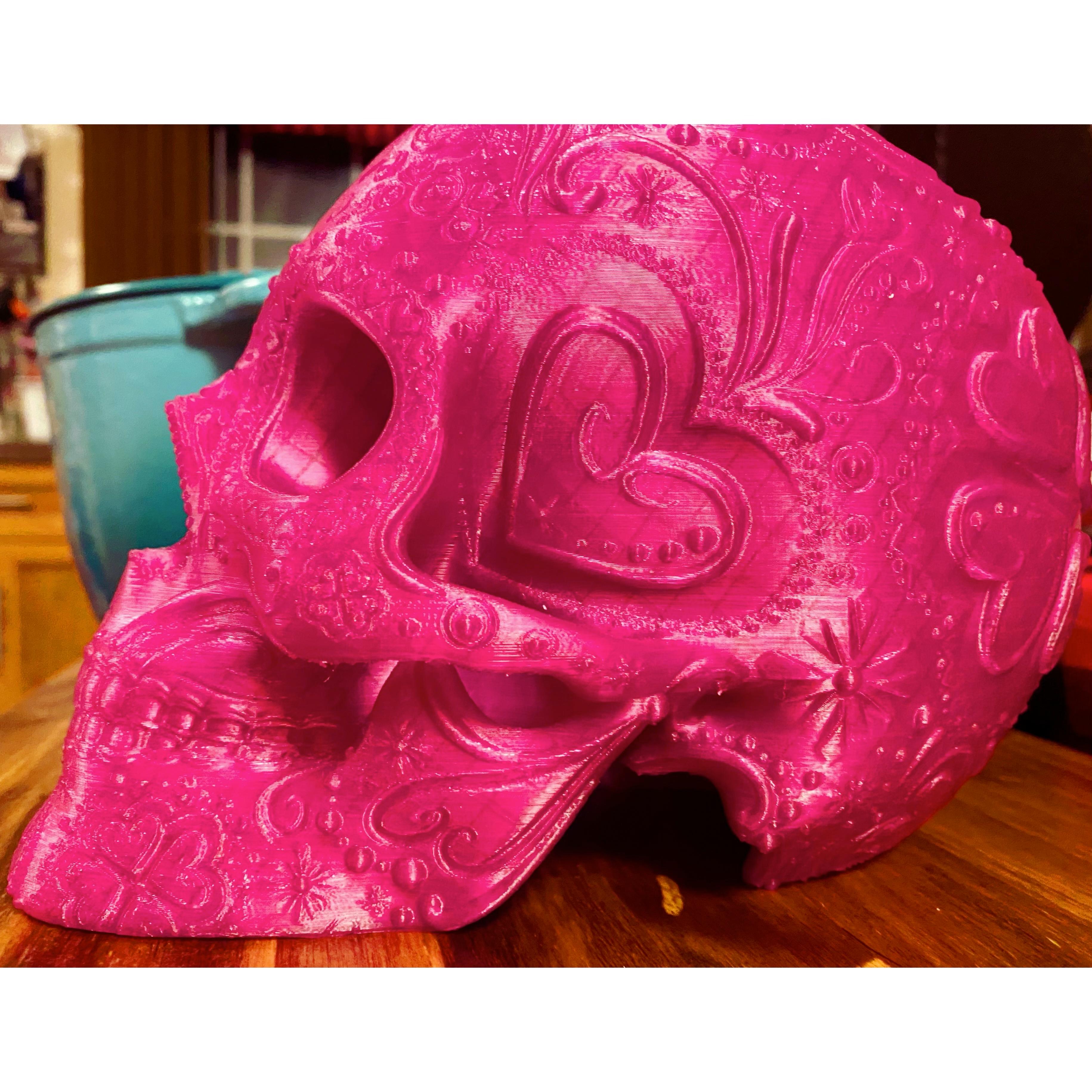 Sugar Skull - printed at 100% with amethyst violet translucent PLA - 3d model