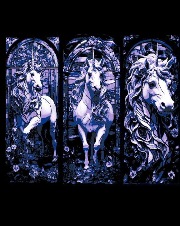 Stained Glass window designs of a Mythical Unicorn - Set of 3 Bookmarks 3d model