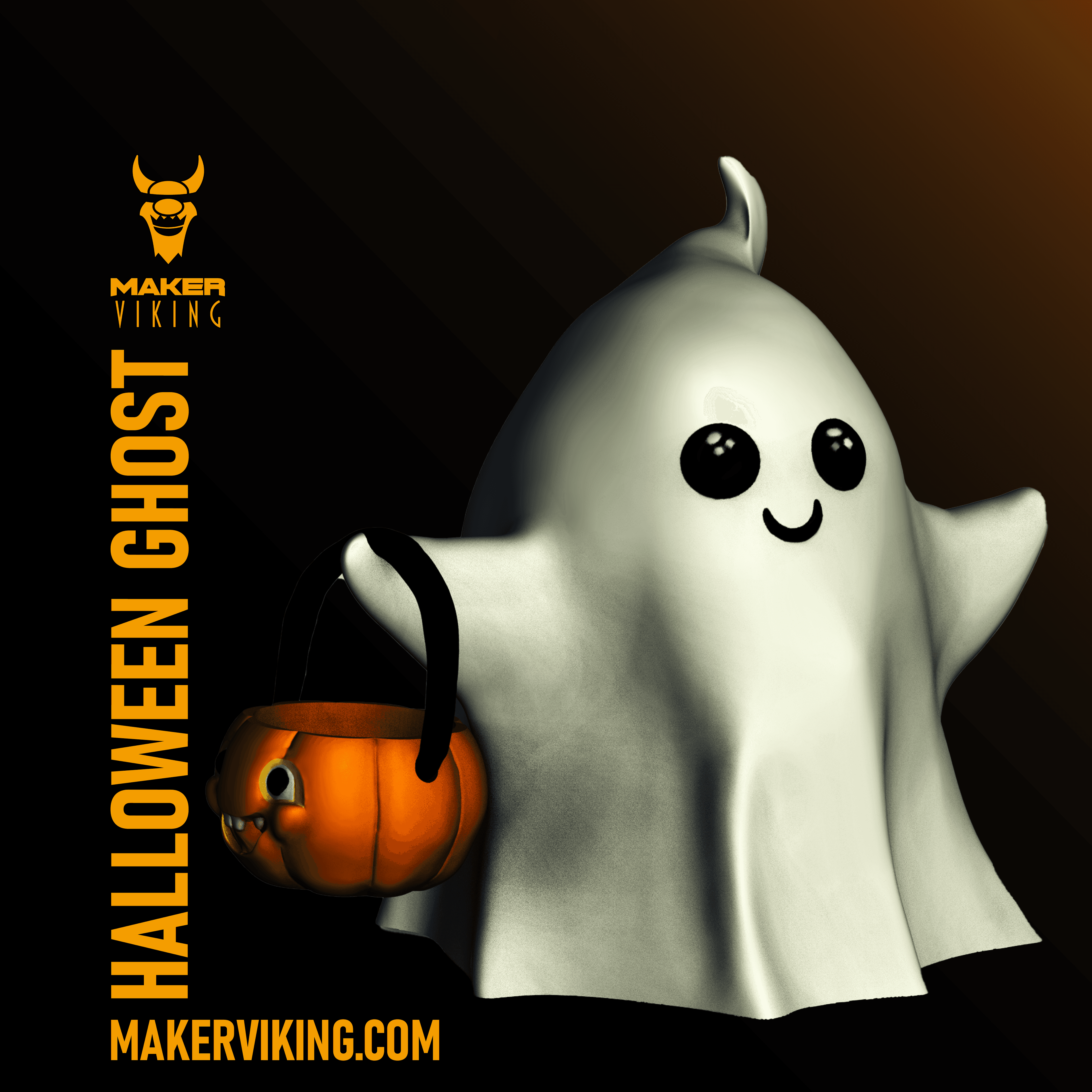 Halloween Ghost Holding a Pumpkin Basket 3d model