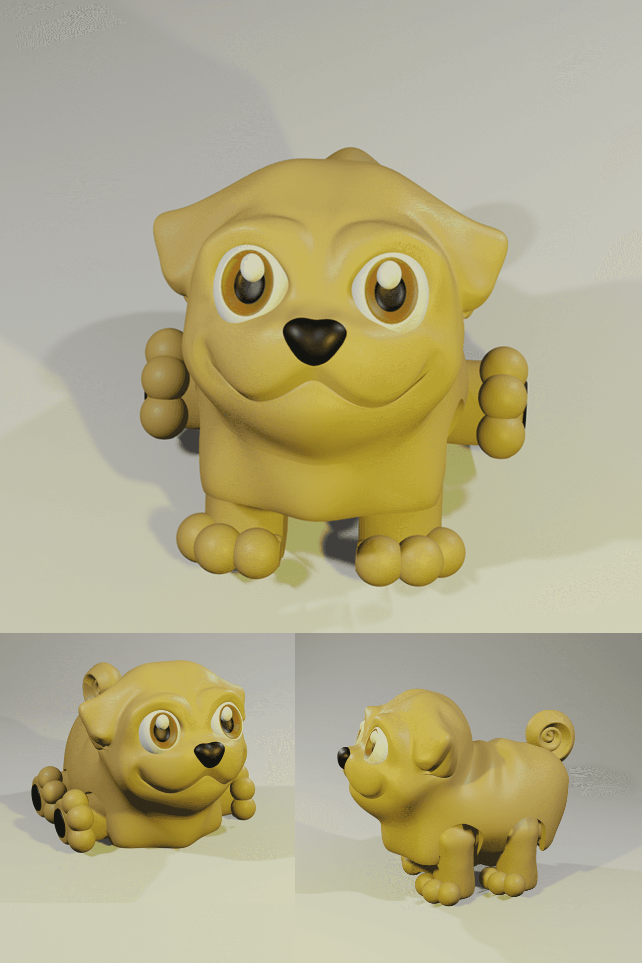 Flexi Pug - Articulated Dog, Style #1 3d model