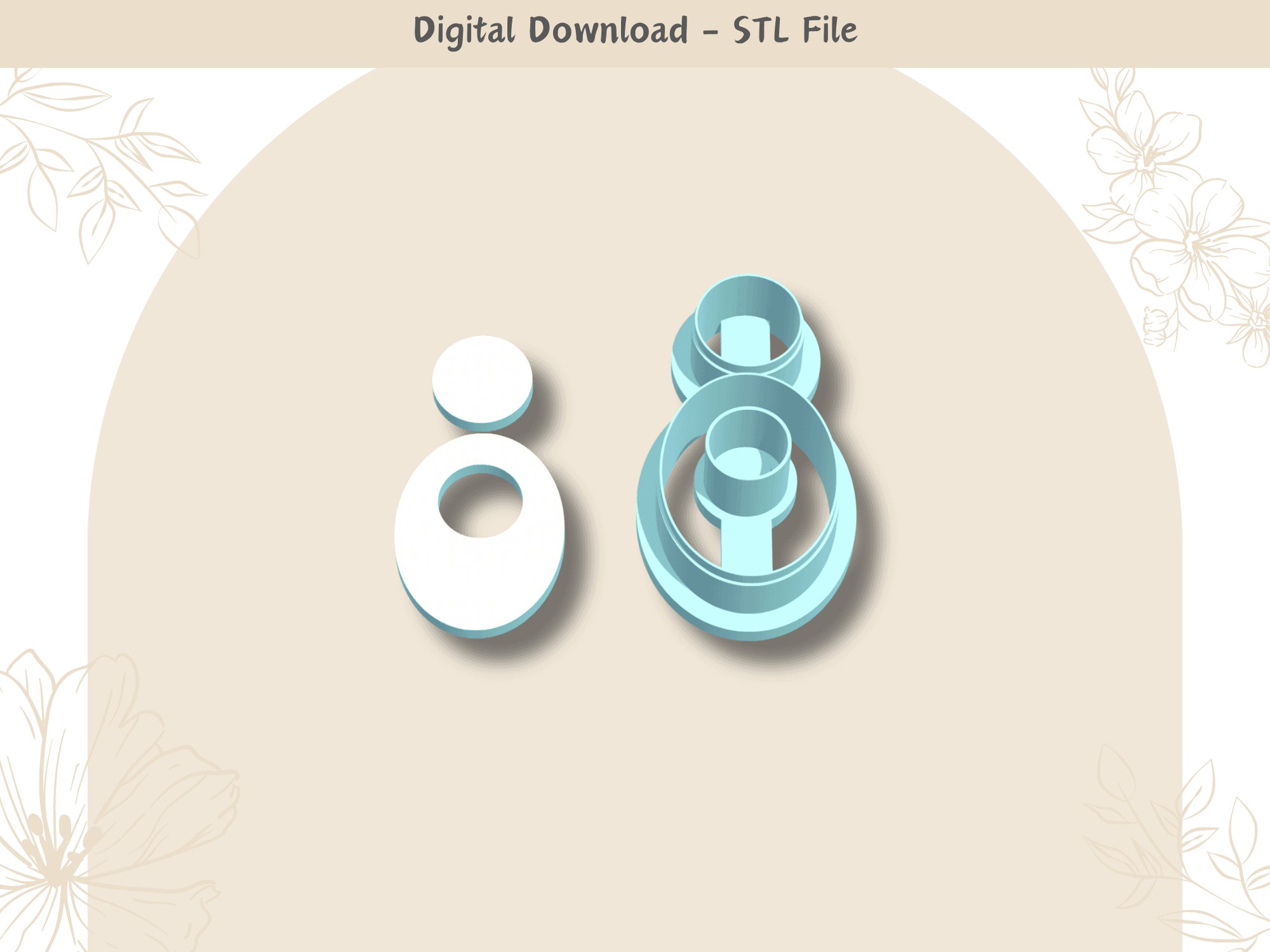 Oval 2 parts Clay Cutter for Polymer Clay | Digital STL File | Clay Tools | 4 Sizes Clay Cutters  3d model