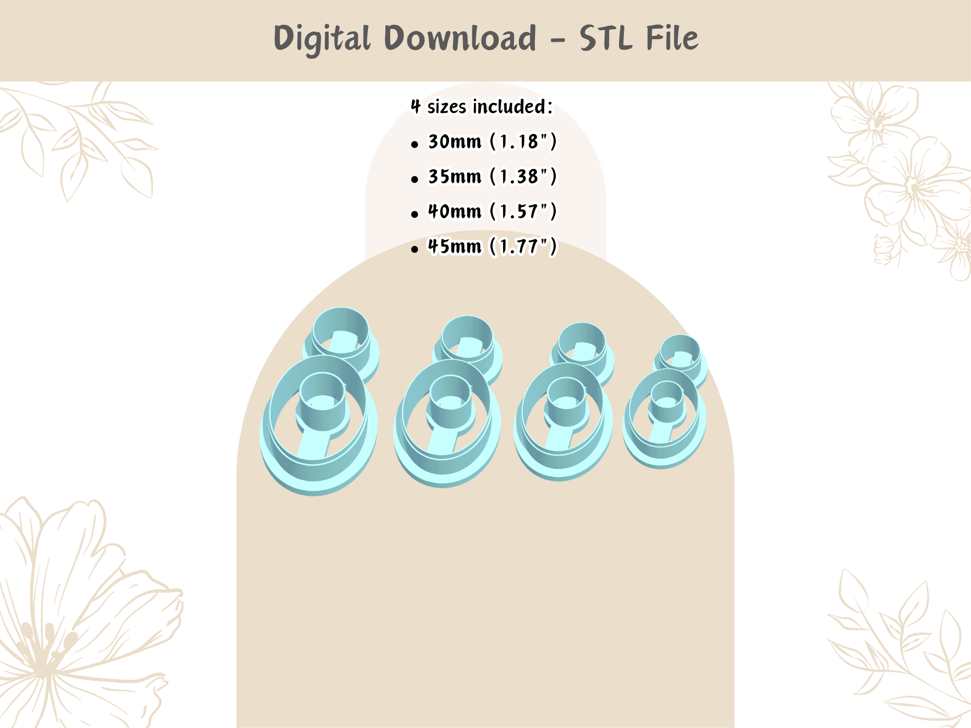 Oval 2 parts Clay Cutter for Polymer Clay | Digital STL File | Clay Tools | 4 Sizes Clay Cutters  3d model