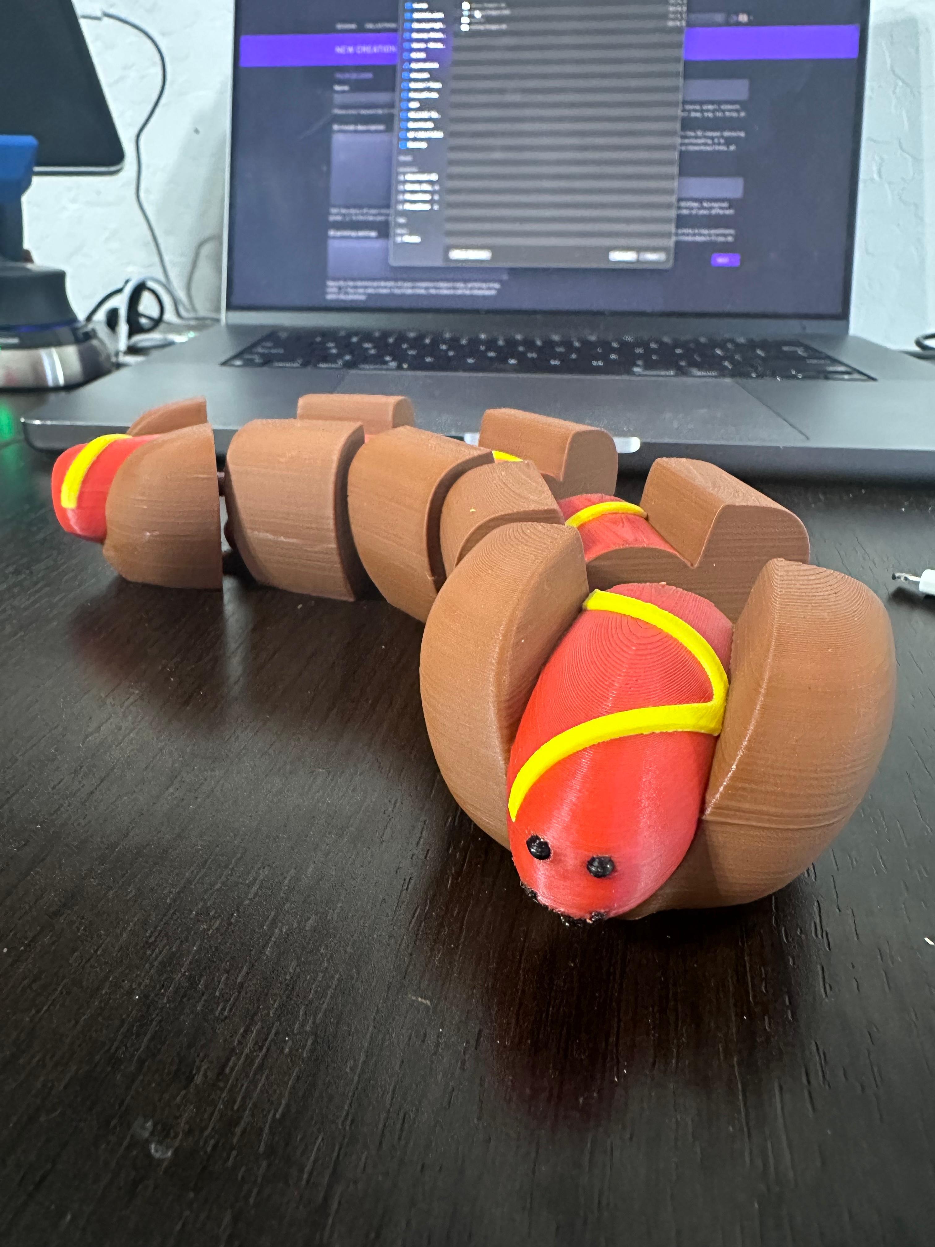 GLIZZIE DRAGON! HOTDOG ARTICULATING, PRINT IN PLACE DRAGON 3d model