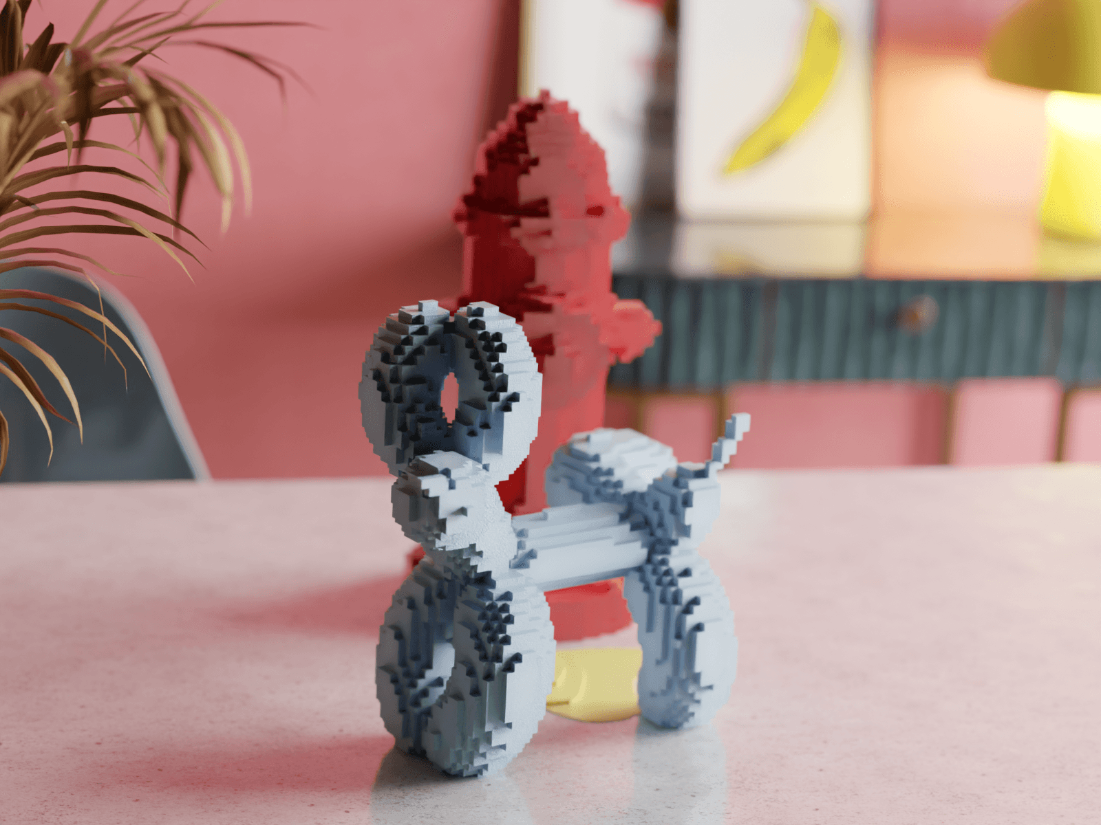 Balloon-Peeing Dog Brick-Style Sculpture 3d model