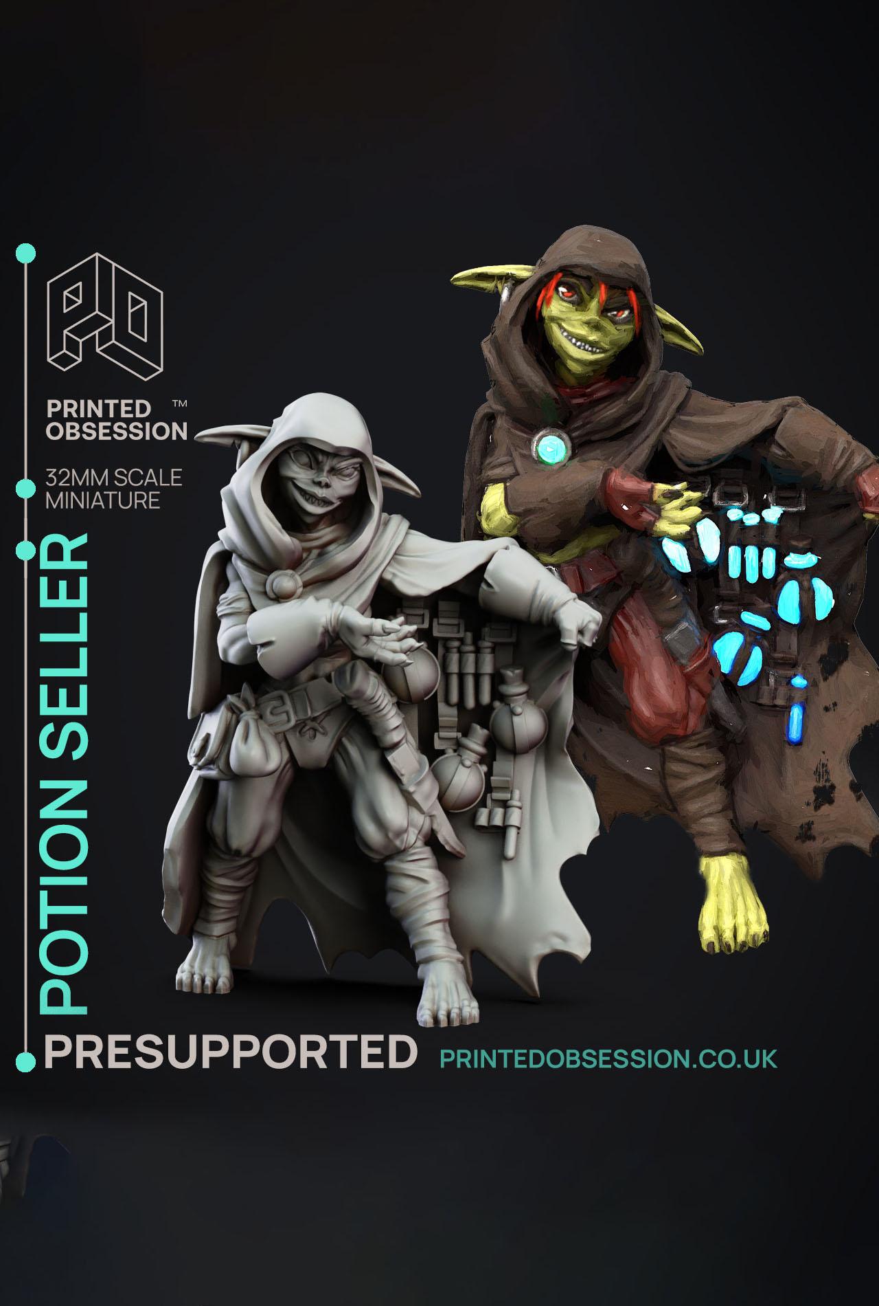 Potion Seller - Goblin Brewers - PRESUPPORTED - Illustrated and Stats - 32mm scale			 3d model