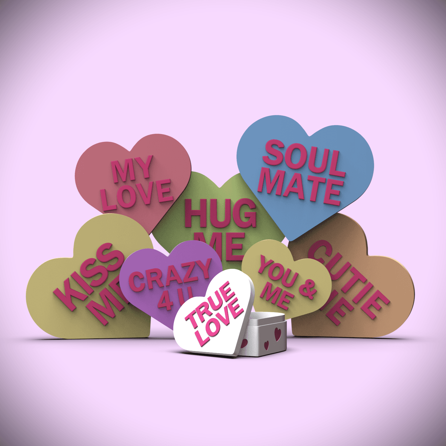 Soul Mate -Candy Heart Gift Box (+Bambu 3mf) 3d model