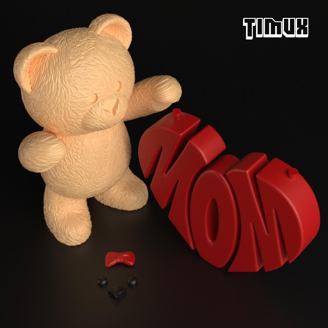 TEDDY BEAR WITH A MOM SIGN 3d model