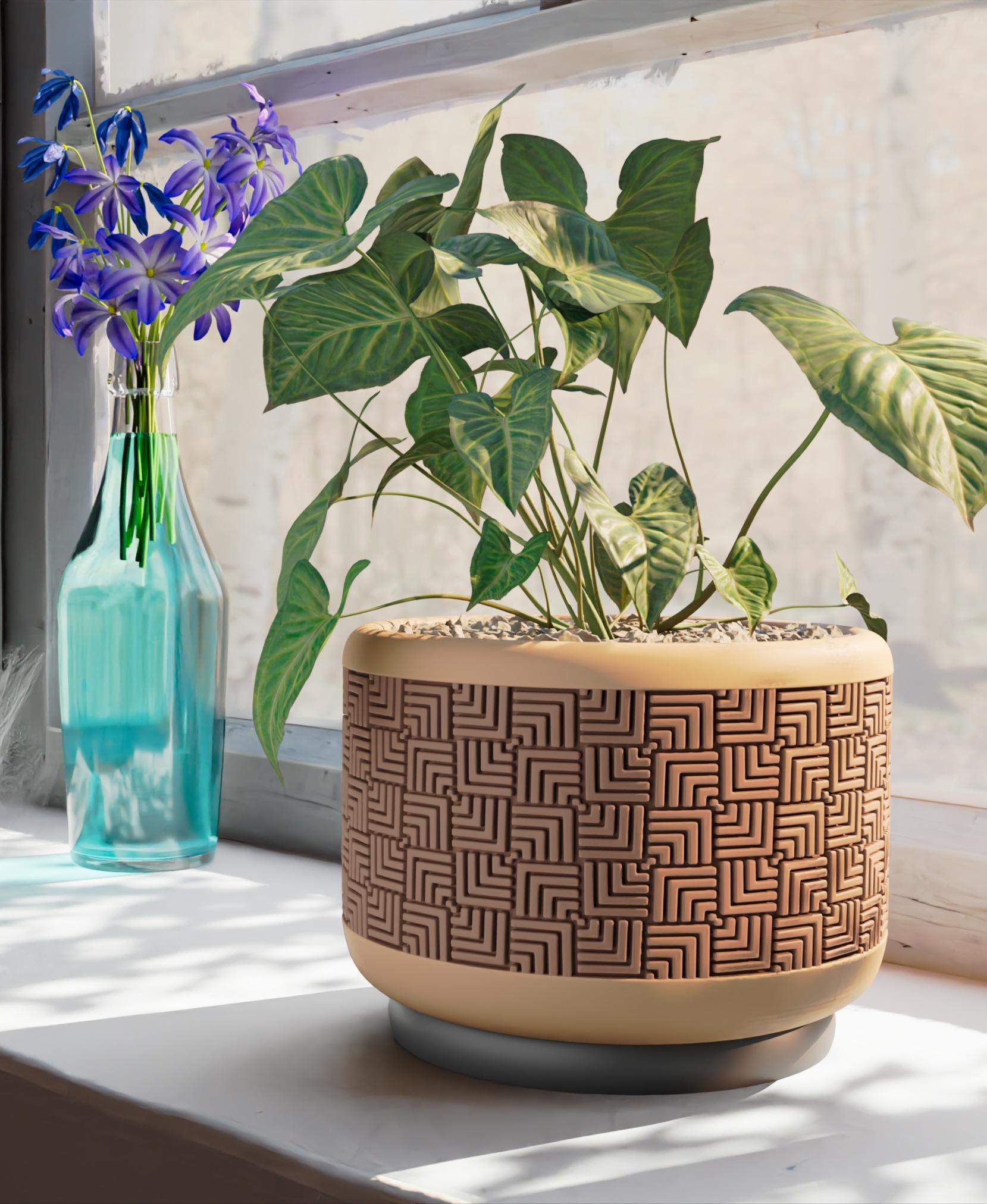 Planter Pot Mayan Revival with Rounded Base 3d model