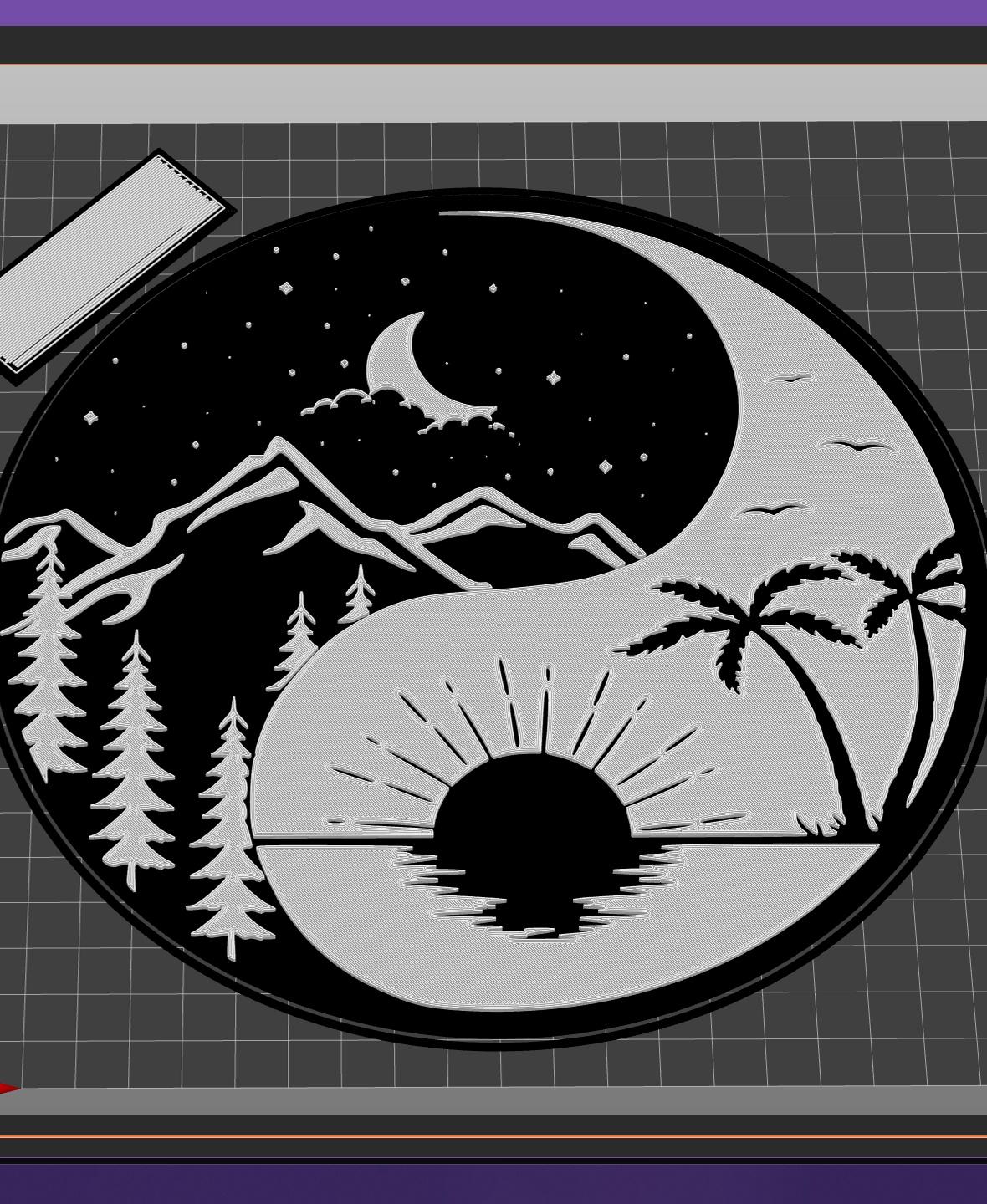 Palm Tree Mountains Moon Yin Yang 3d model