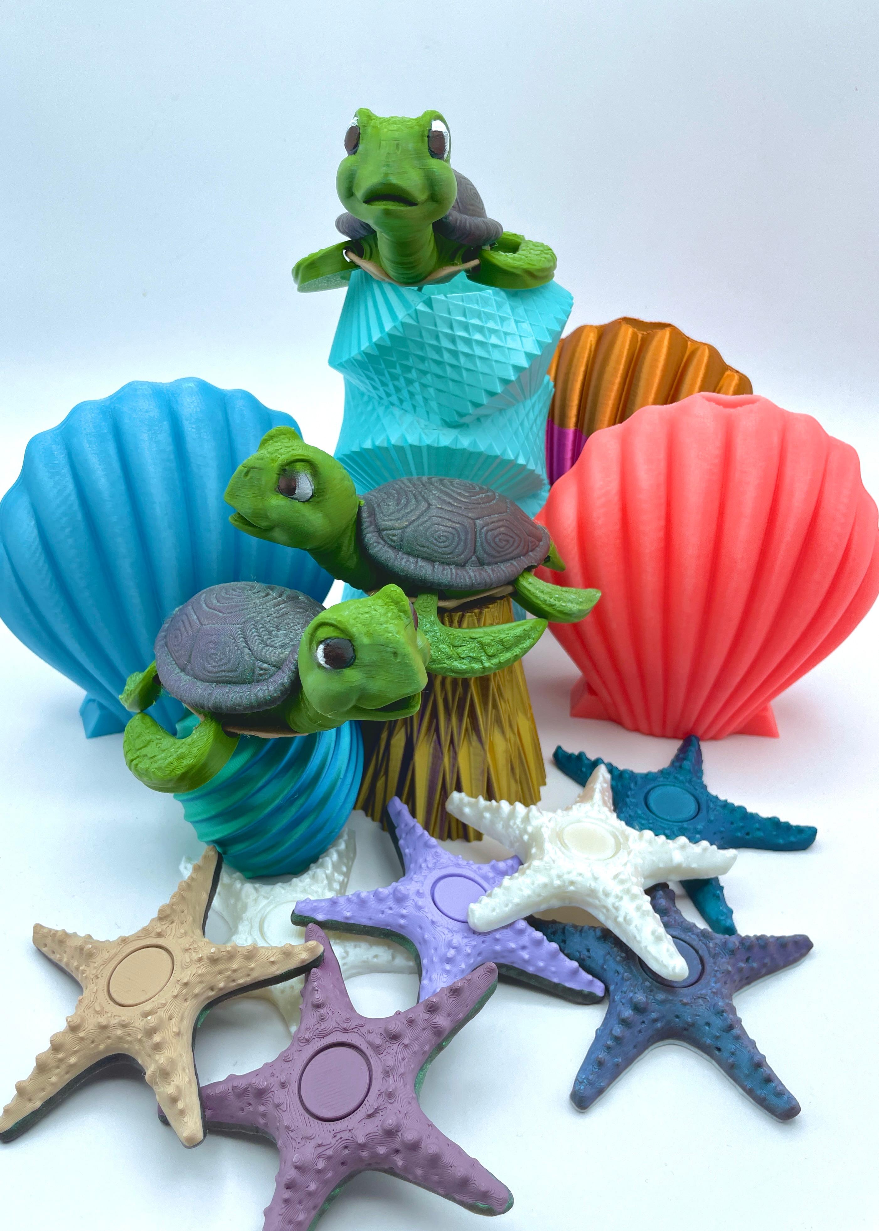 FLEXI Sea Turtle (no supports) +Bambu 3mf - Polymaker Starlight Comet, Forest Green and Cappuccino with some Acrylic Paint! - 3d model