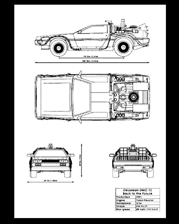 Artful Creation - Blueprint style Picture of Back to the Future's DeLorean - Car Collection Model 3d model