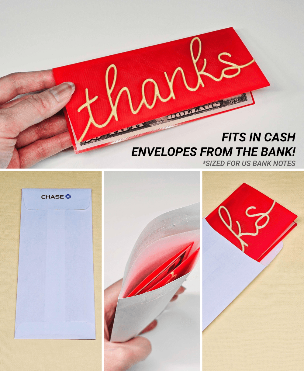 "thanks" Folded Card for Cash Gifts | Fits cash envelopes from the bank | Sized for US bank notes 3d model