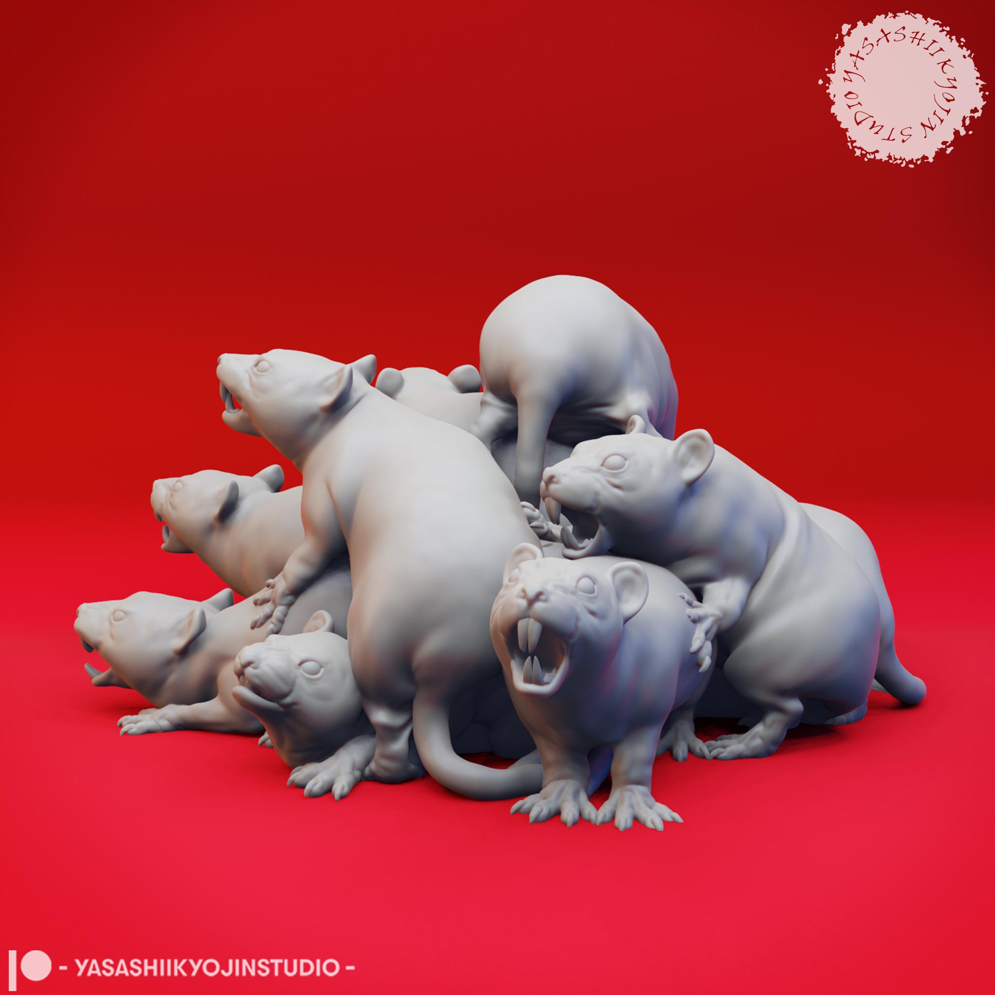 Swarm of Rats - Tabletop Miniature (Pre-Supported) 3d model