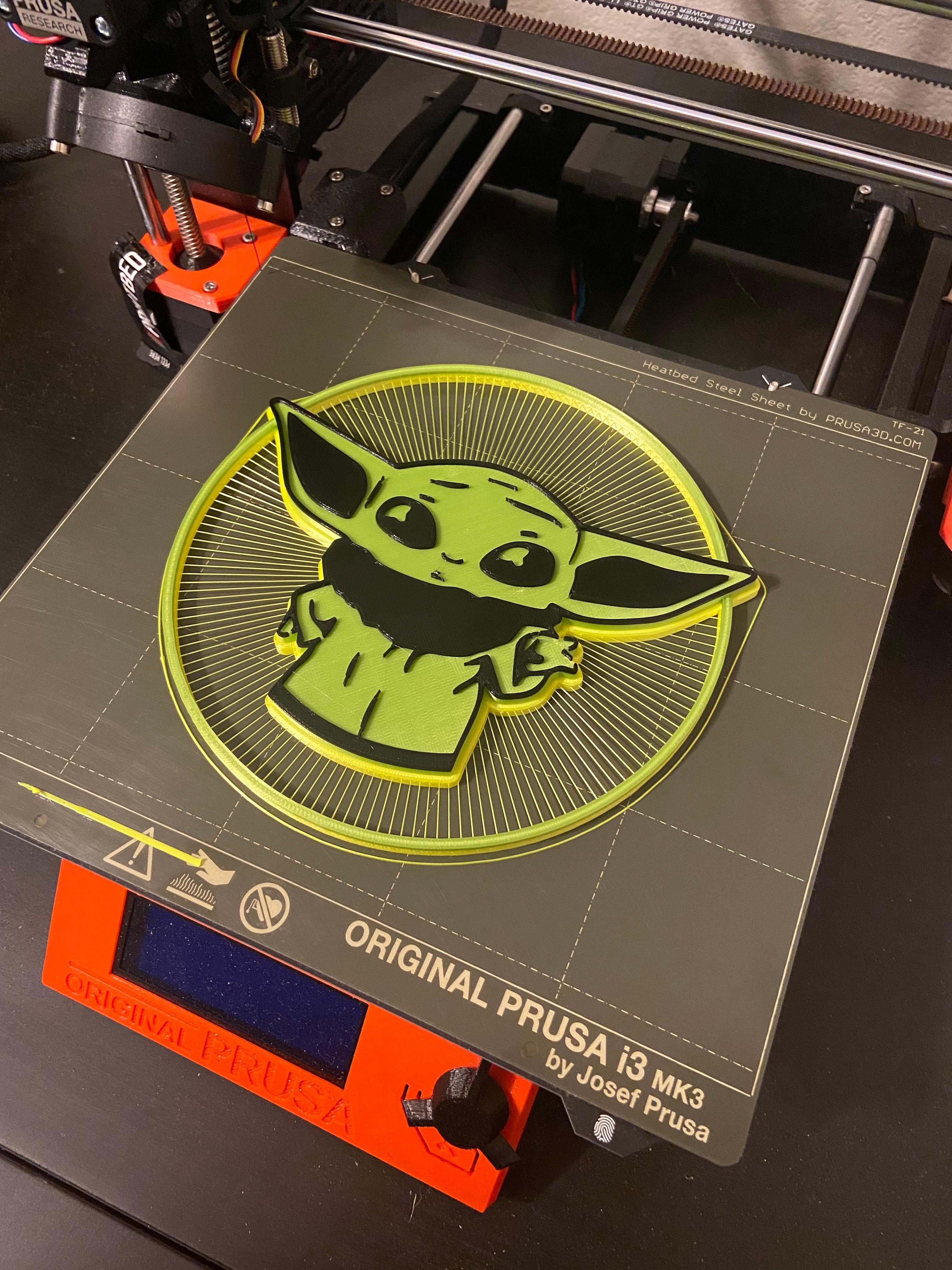 Baby Yoda String Art - Faster Print - Awesome model, failed a few times on the line art portion until I go the temperature just right.  Great work!! - 3d model