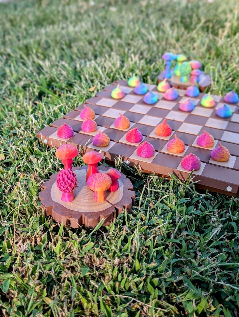 Forest Chess Set - Log and Mushroom Chess Board - Acorn Checkers 3d model