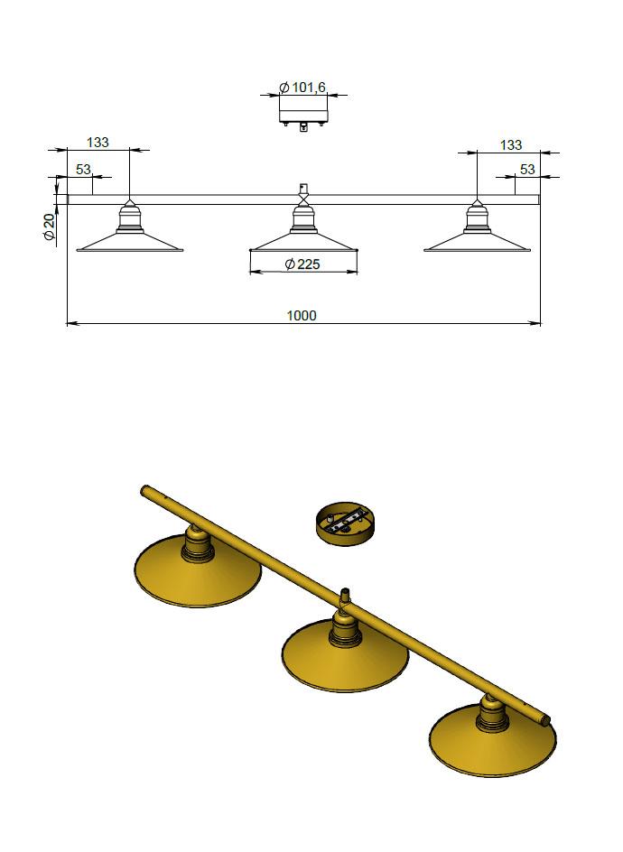 Classic 3 brass lamp, SKU. 26464 by Pikartlights 3d model