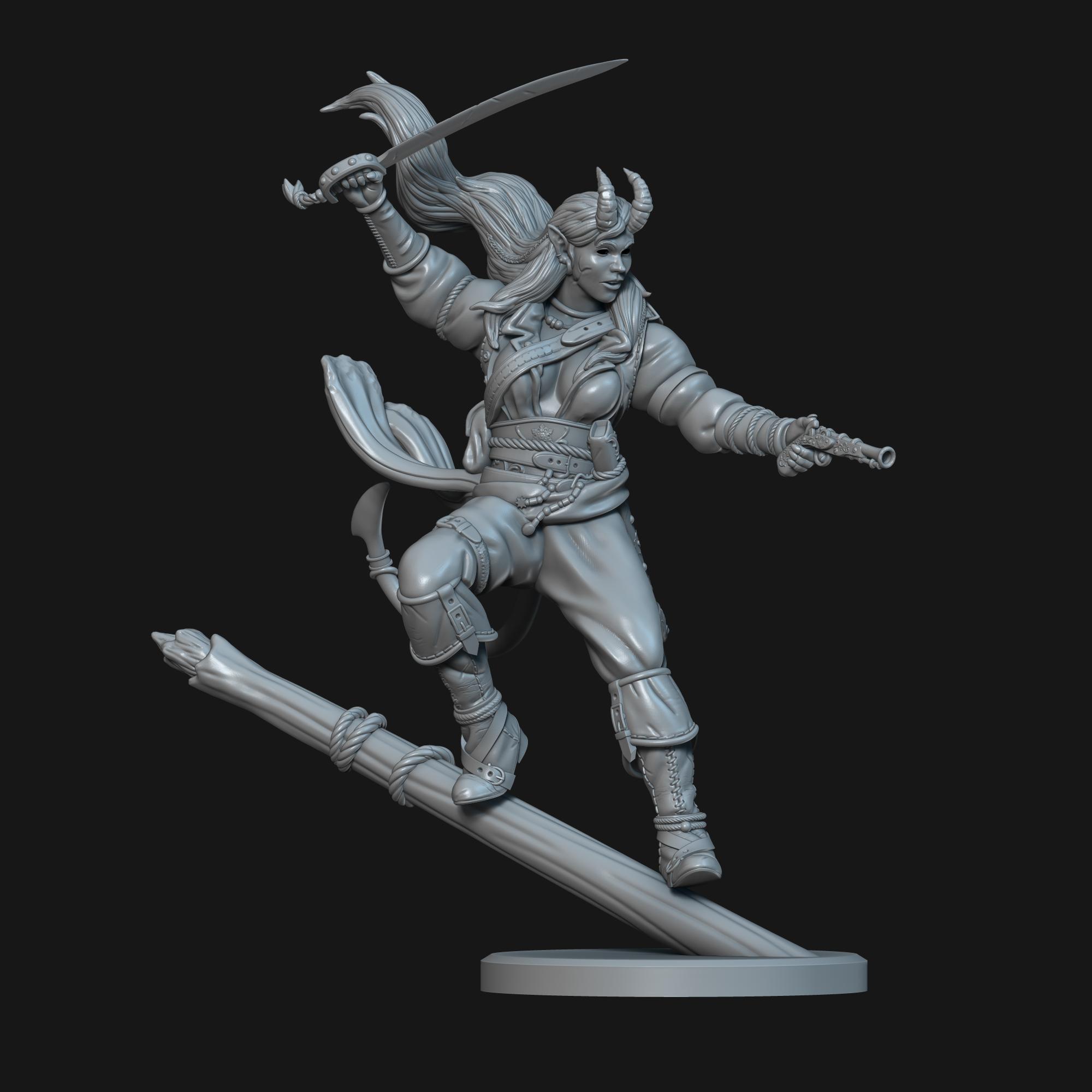 Tiefling Pirate - Vesper Blackwater - D&D Mini 3d model