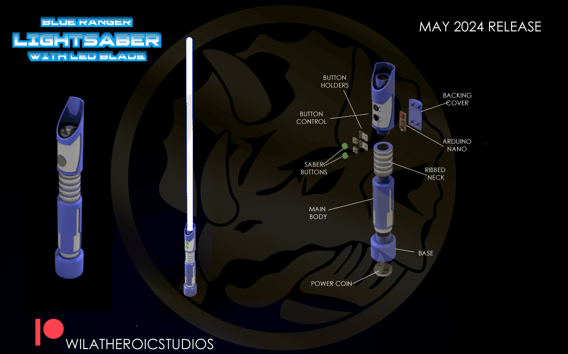 Blue Ranger Lightsaber with LEDs 3d model