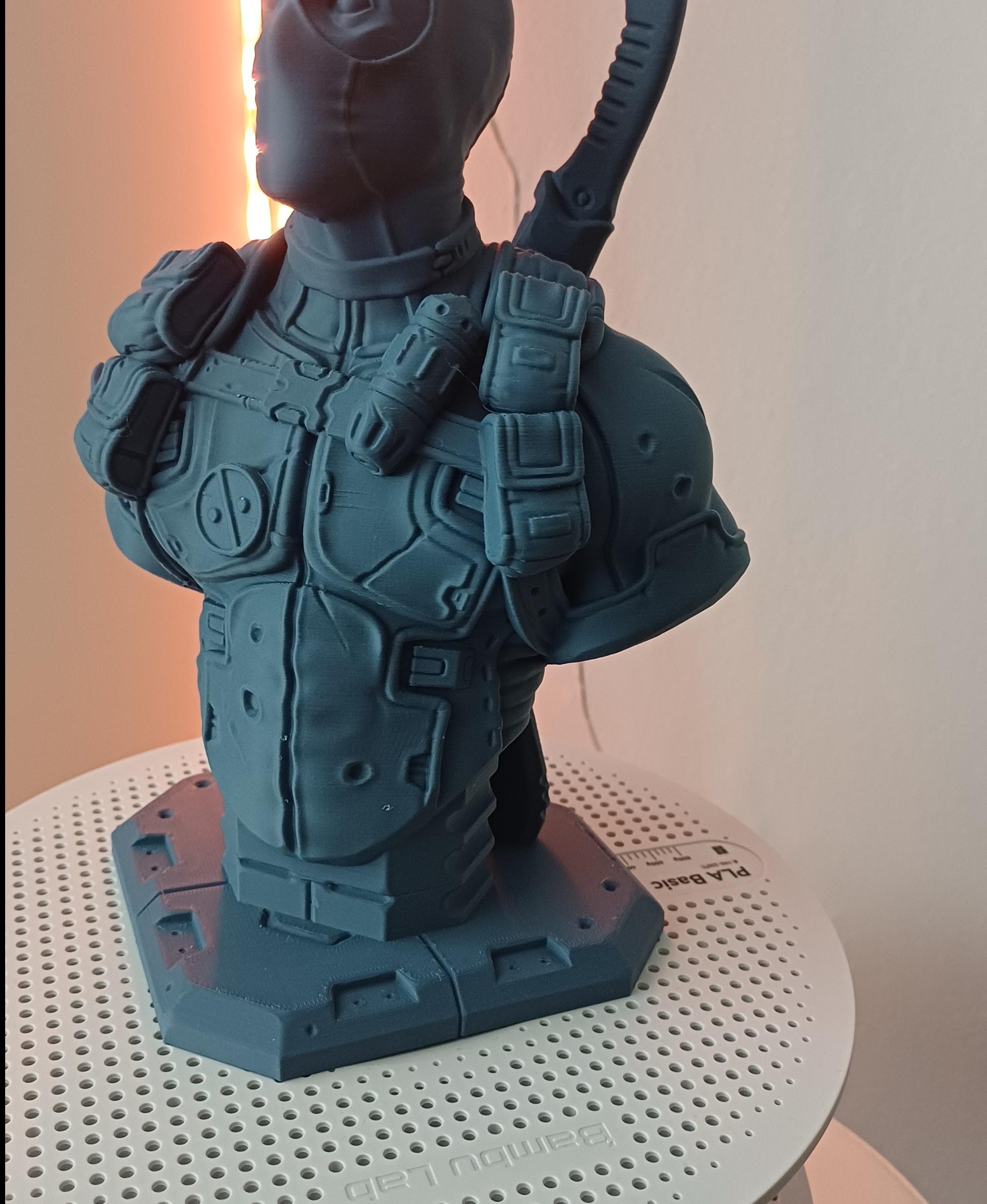 Deadpool bust (Remastered Supportless Edition) (fan art) - Great print! Took 23 hours, but hey, it was worth it. - 3d model