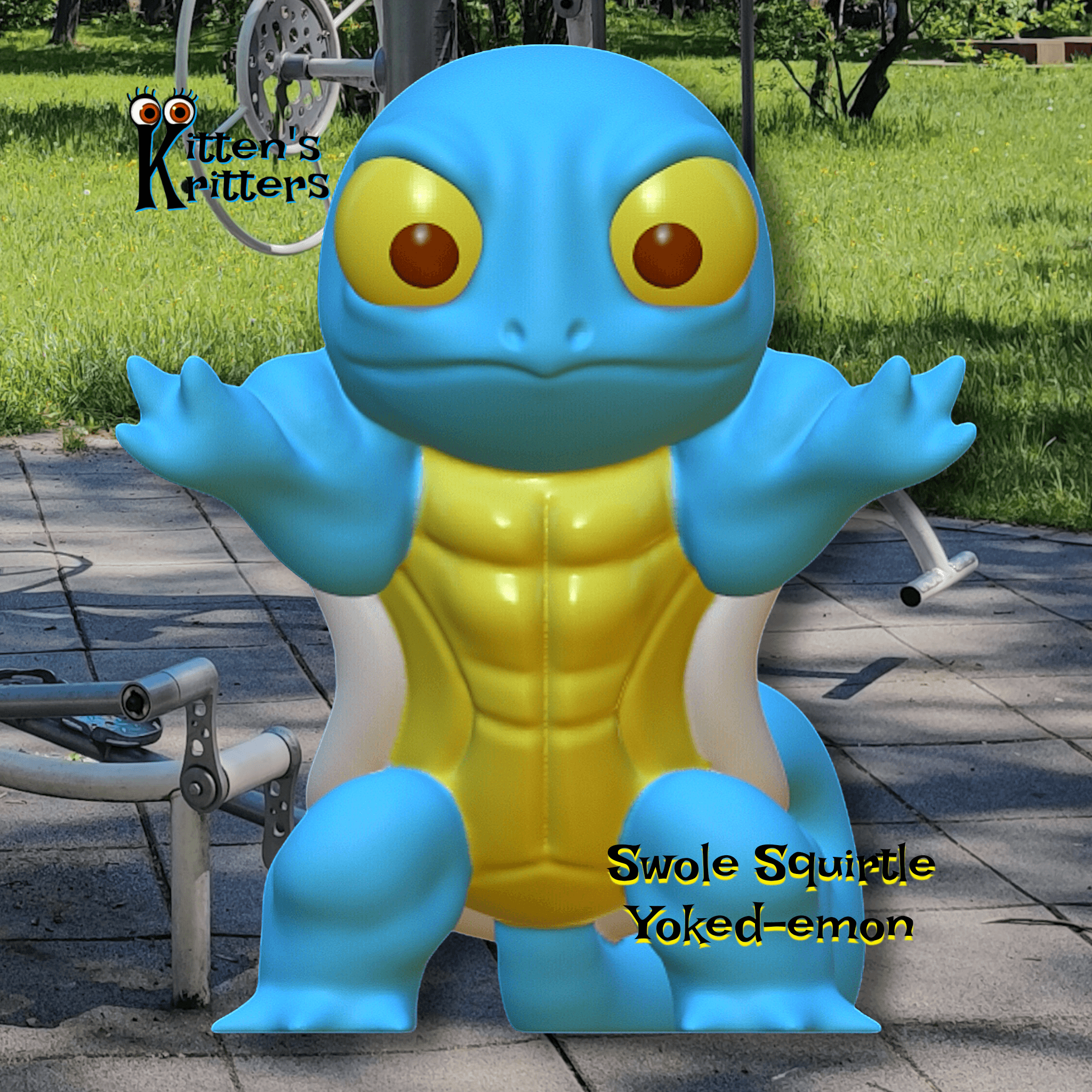 Swole Squirtle Pokemon Yoked-emon ! Funny Fanart Figurine 3d model