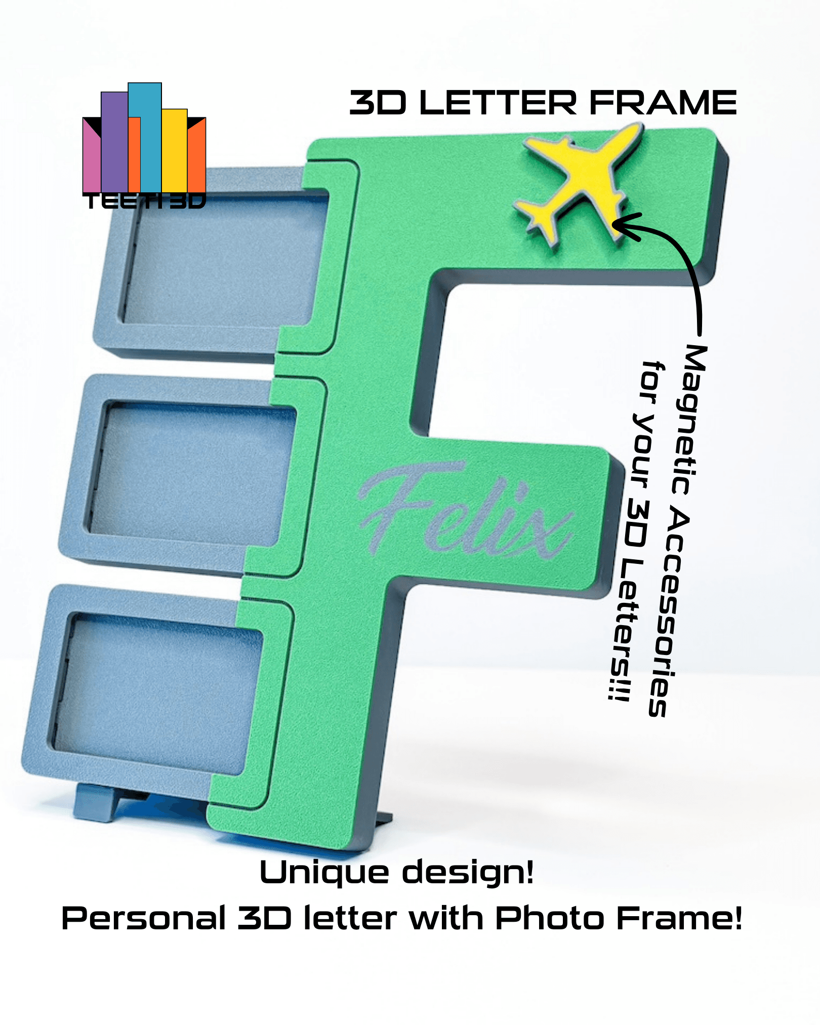 3D Letter "F" with Photo Frame 3d model