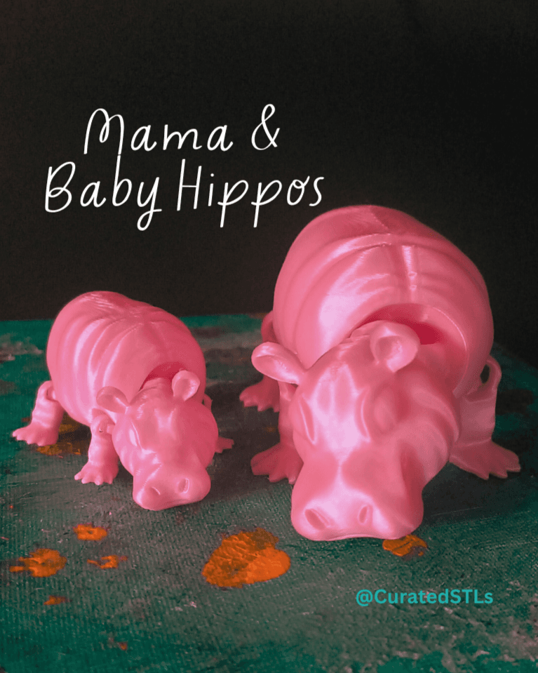 SIMPLE FLEXI HIPPO - MAMA & BABY - SUPPORT FREE - PRINT IN PLACE 3d model