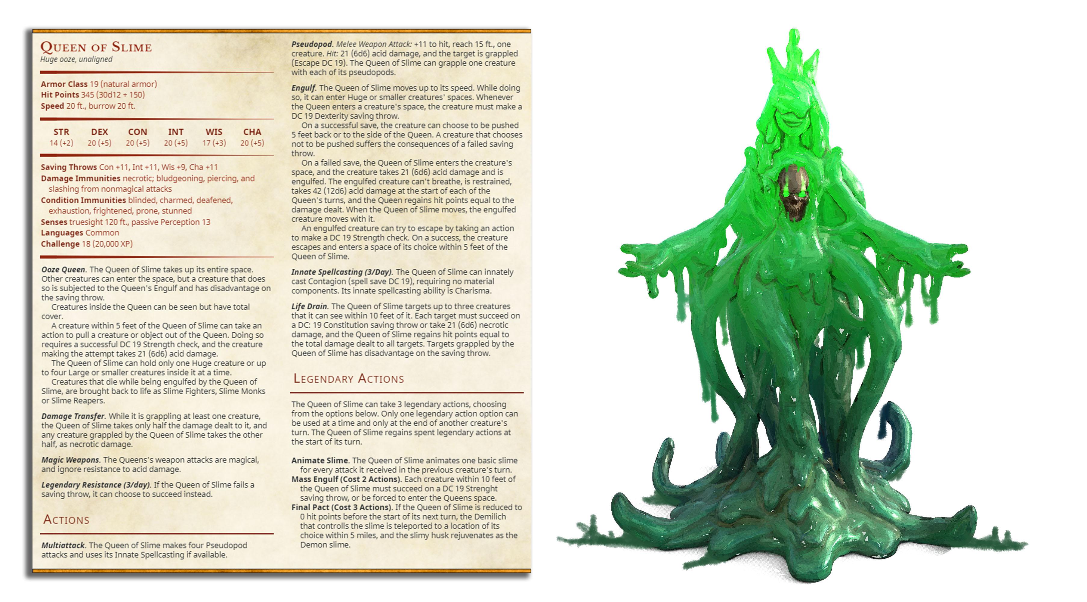 Slime Queen - The Gelatinous Queen - PRESUPPORTED - Illustrated and Stats - 32mm scale			 3d model