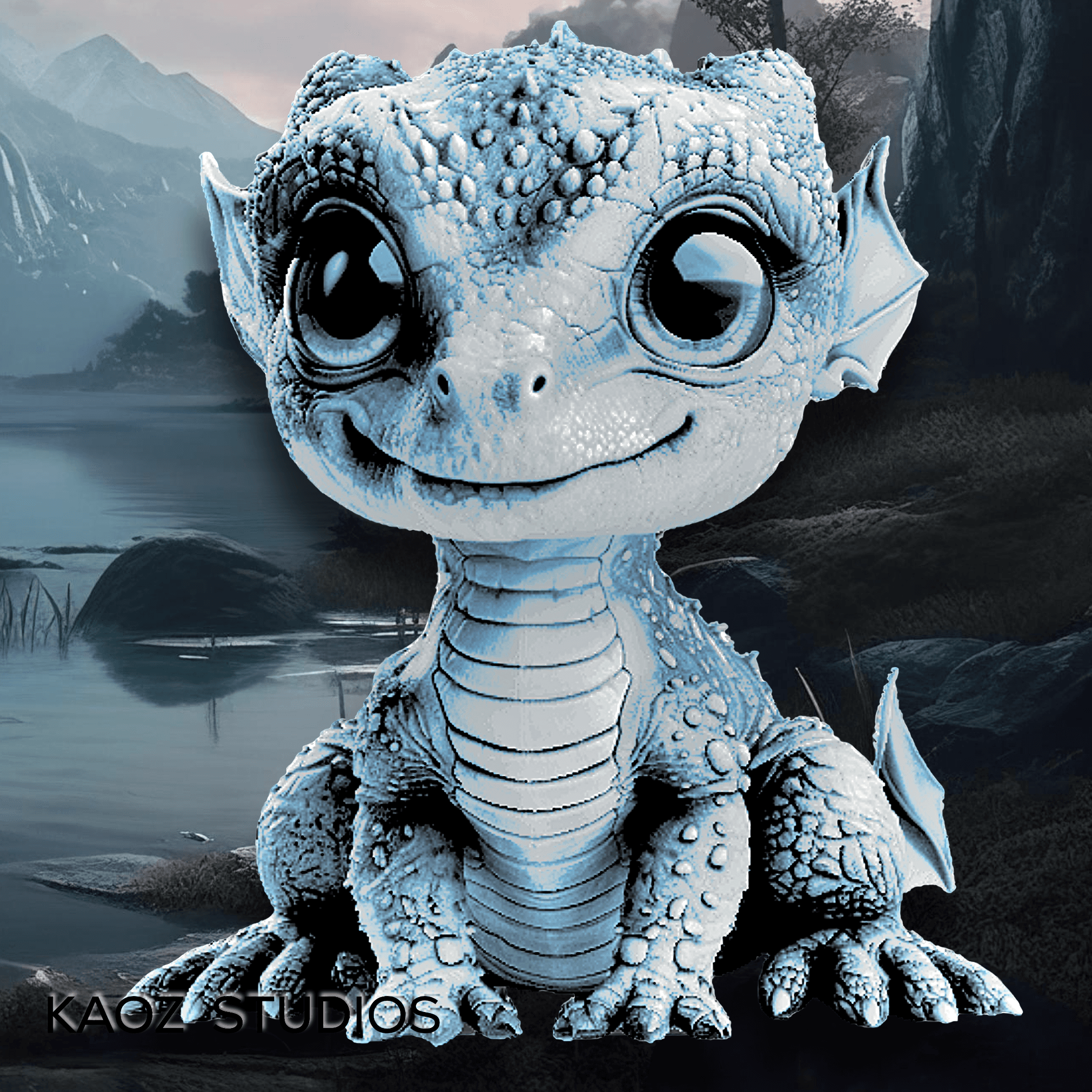 Baby Water Dragon Full Color Dragon Decor 3D Optical Illusion Wall Art 3d model