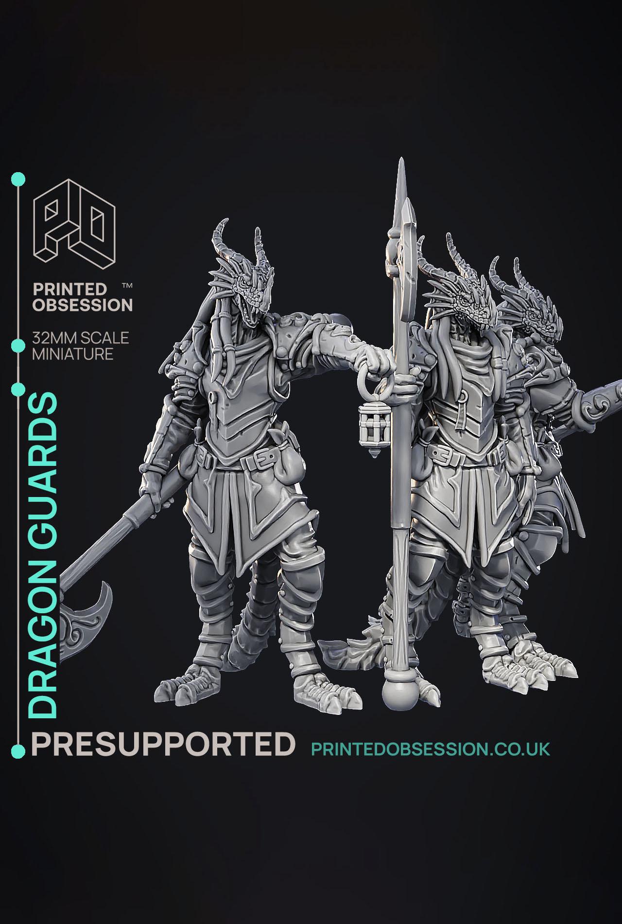 Dragonborn Guard - 3 Models -  PRESUPPORTED - Illustrated and Stats - 32mm scale 3d model