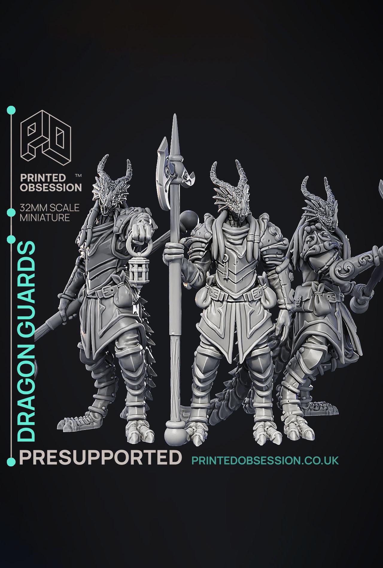 Dragonborn Guard - 3 Models -  PRESUPPORTED - Illustrated and Stats - 32mm scale 3d model